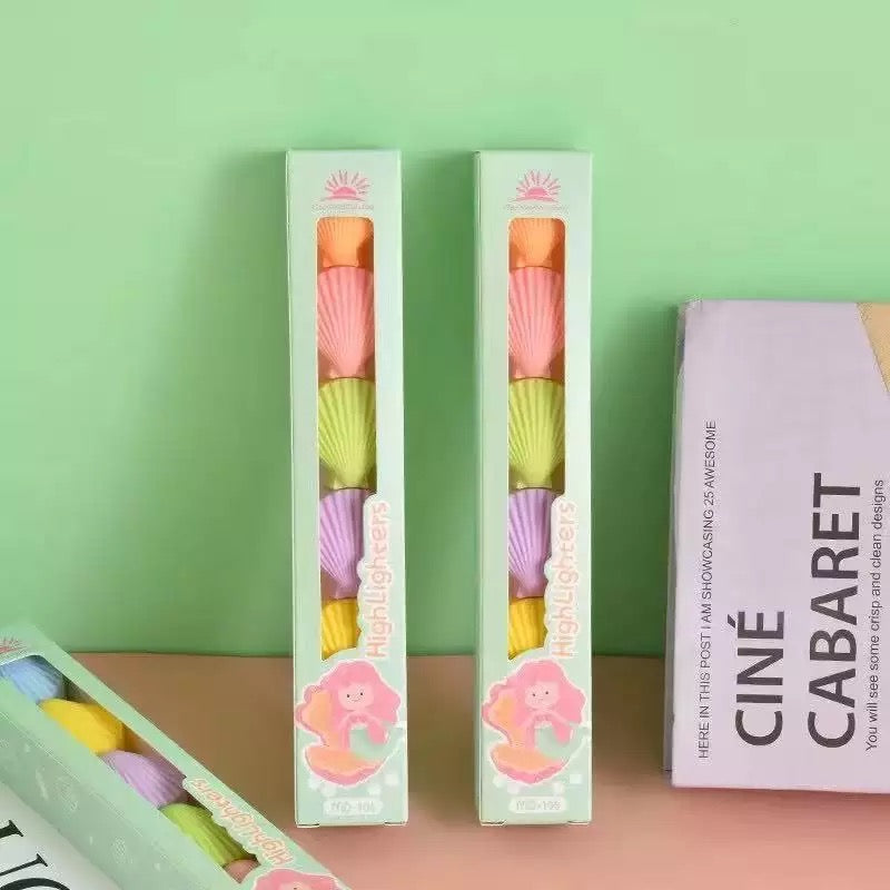 Shelly: 5-Color Stackable Sea-Shell Highlighters (Set of 6) – Fun & Colorful Markers for Kids & Journaling