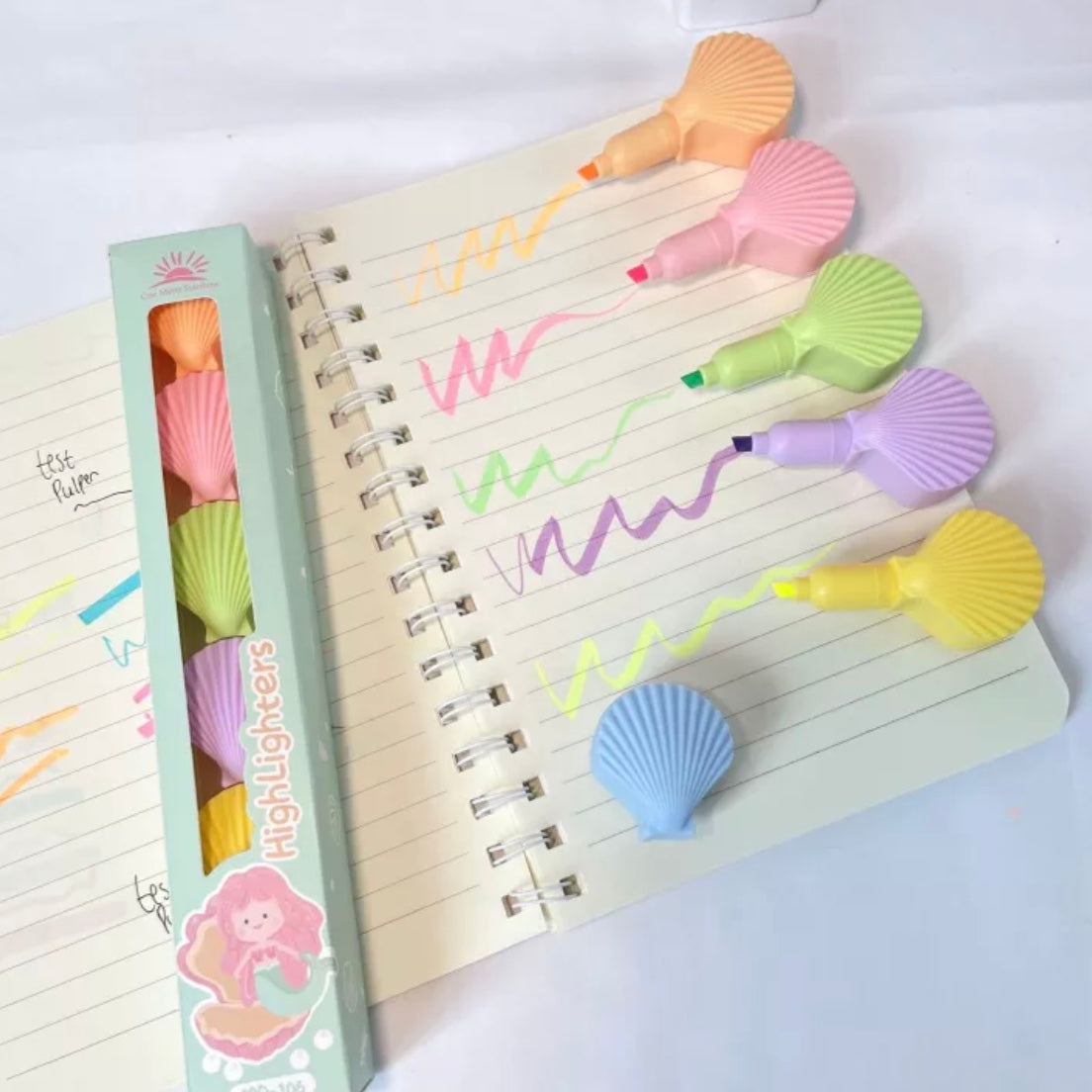 Shelly: 5-Color Stackable Sea-Shell Highlighters (Set of 6) – Fun & Colorful Markers for Kids & Journaling