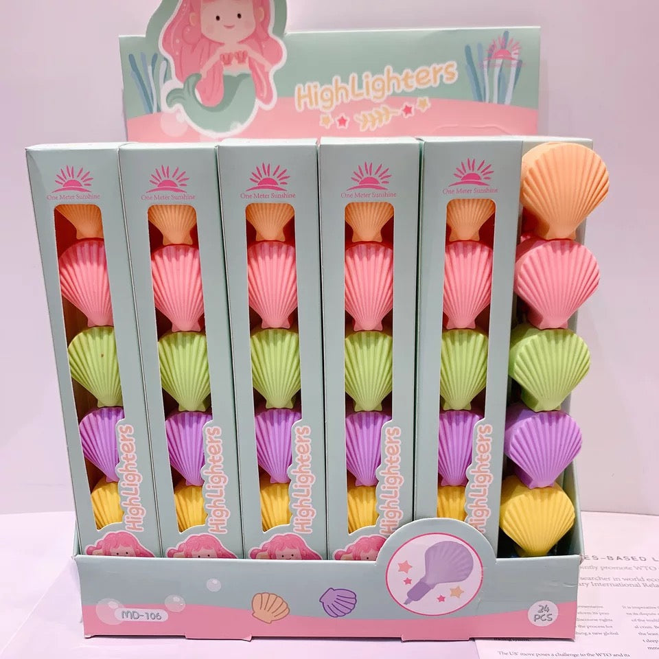 Shelly: 5-Color Stackable Sea-Shell Highlighters (Set of 6) – Fun & Colorful Markers for Kids & Journaling