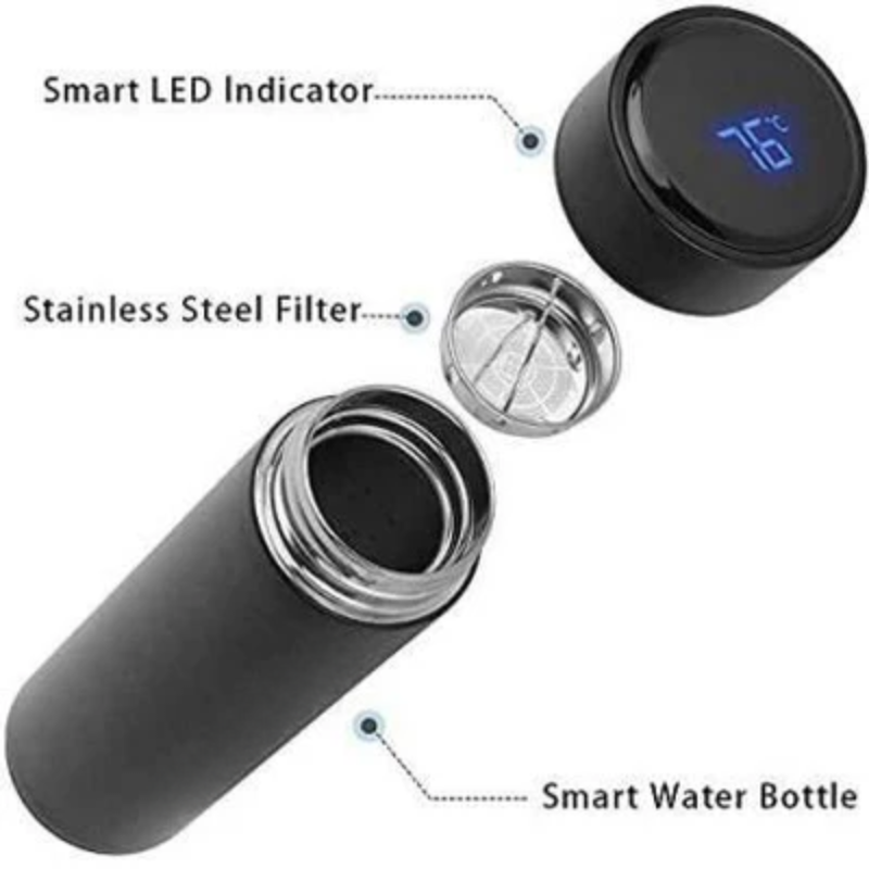 DigiSip: 500ml LCD Thermos Bottle with LED Temperature Display & Double Wall Vacuum Insulation