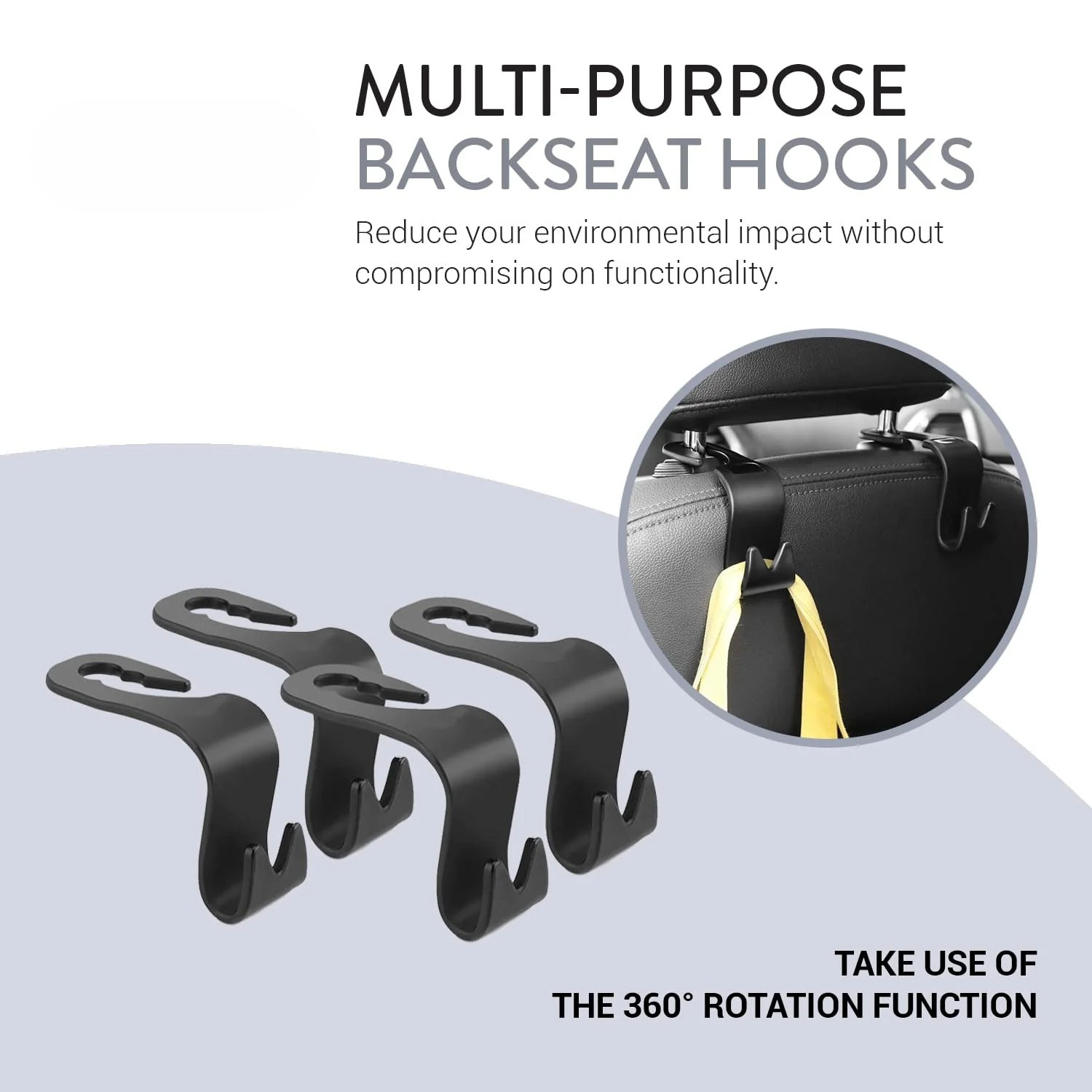 Holdie: 4-in-1 Car Seat Headrest Hooks – Heavy-Duty Hangers for Organizing Bags, Groceries, Purses & Accessories Without Spills (Set of 4)