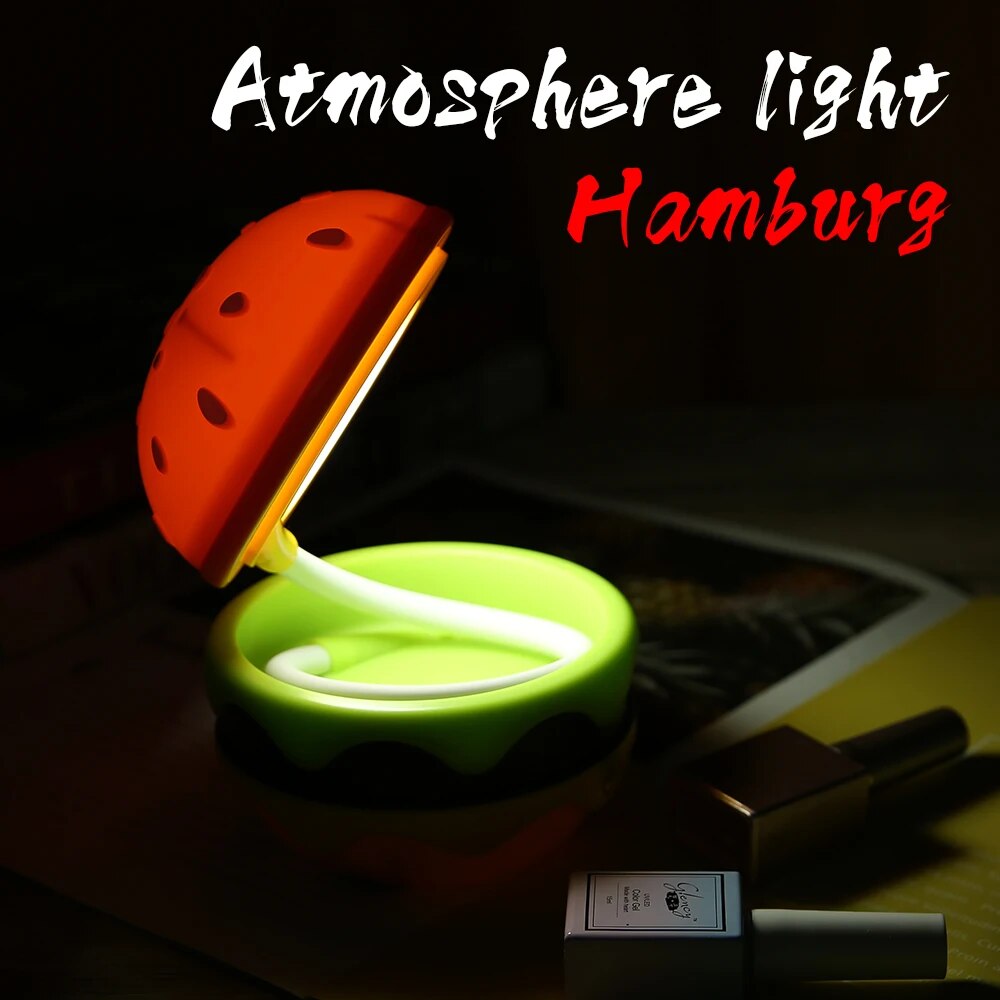 Borgir: Quirky Decor Burger Shaped Folding LED Table Lamp USB-C Rechargeable Cute Design Night Light