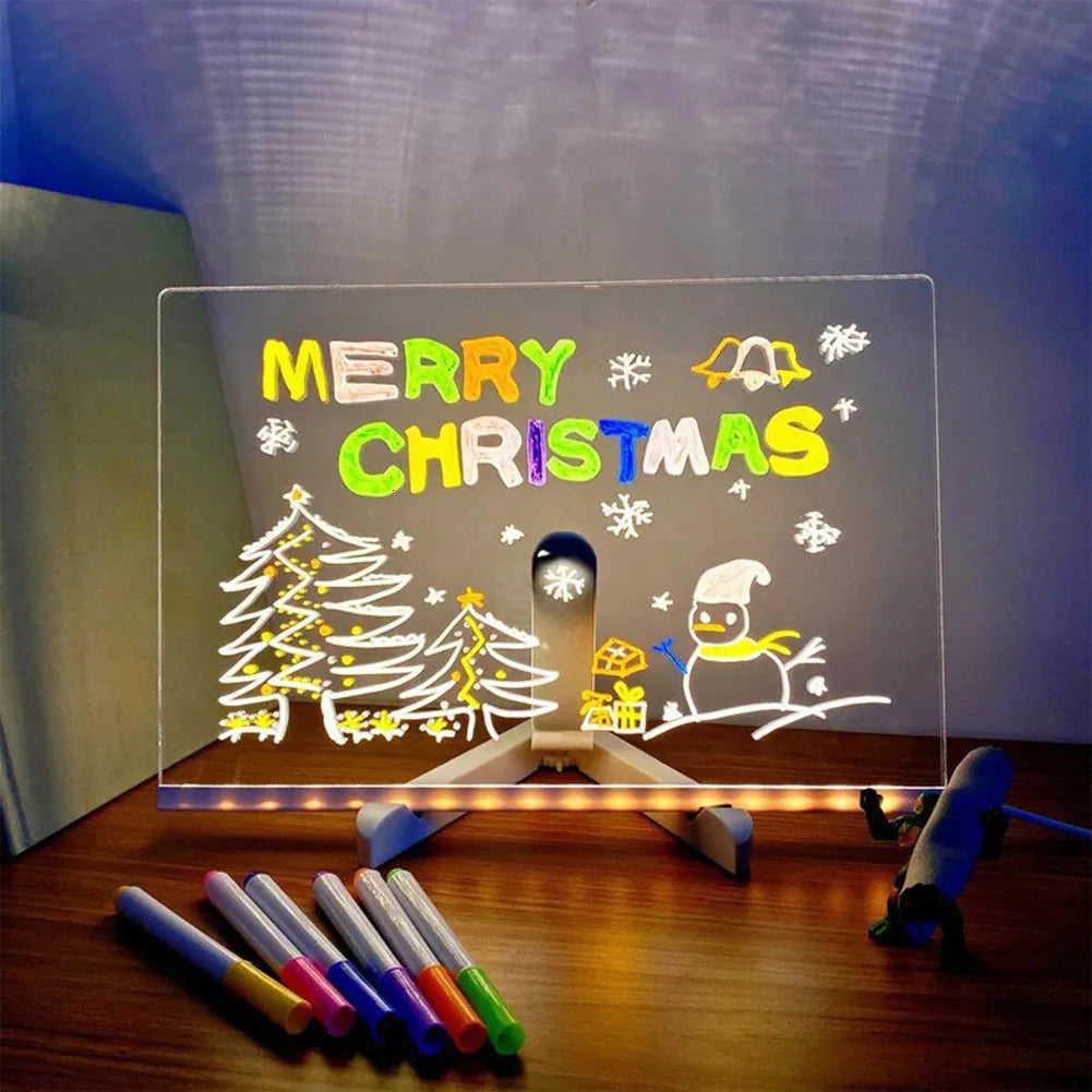 Gleam: LED Message Sketch Board & Night Lamp with Acrylic Dry Erase Surface, Stand & 13 Glow Pens for Home, Office & Gifting