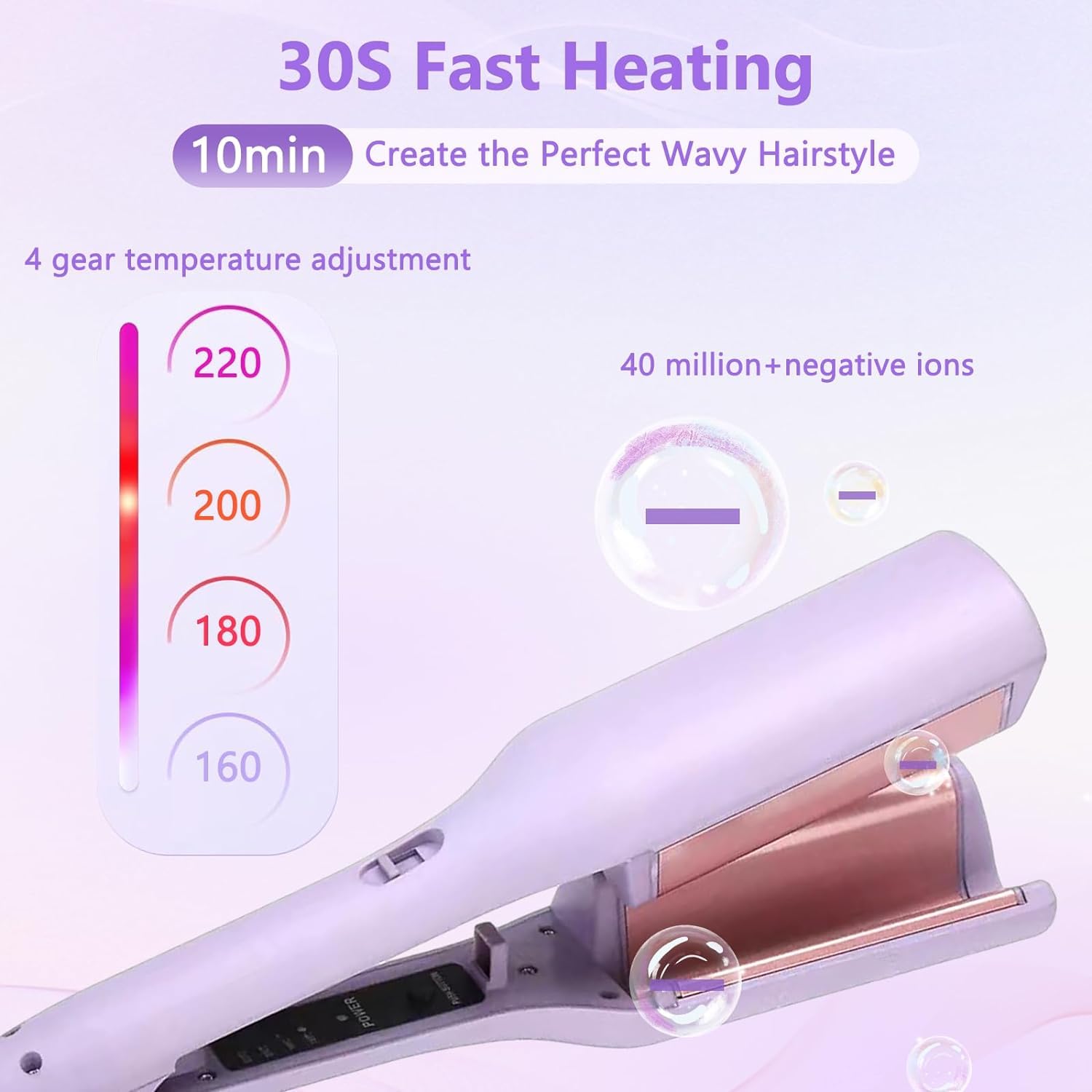 WavePro: 32mm Wave Barrel Curling Iron with Ionic Technology, 4 Temp Settings & Ceramic Hair Crimper for Deep Waves