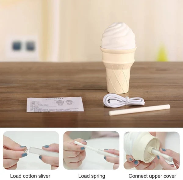 SweetMist: Ice-Cream Shaped Cool Mist Humidifier & Aroma Diffuser with LED Light & USB Power for Home & Office