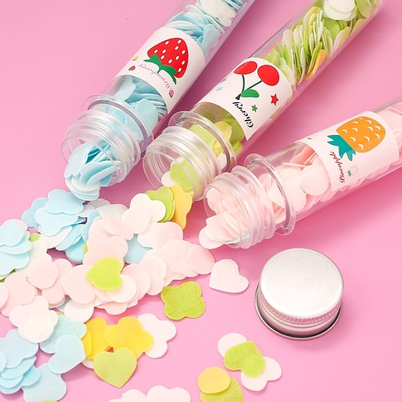 FruityClean: Set of 3 Cute Travel-Friendly Hand Soap Paper Flake Tubes – Perfect for On-the-Go Hygiene