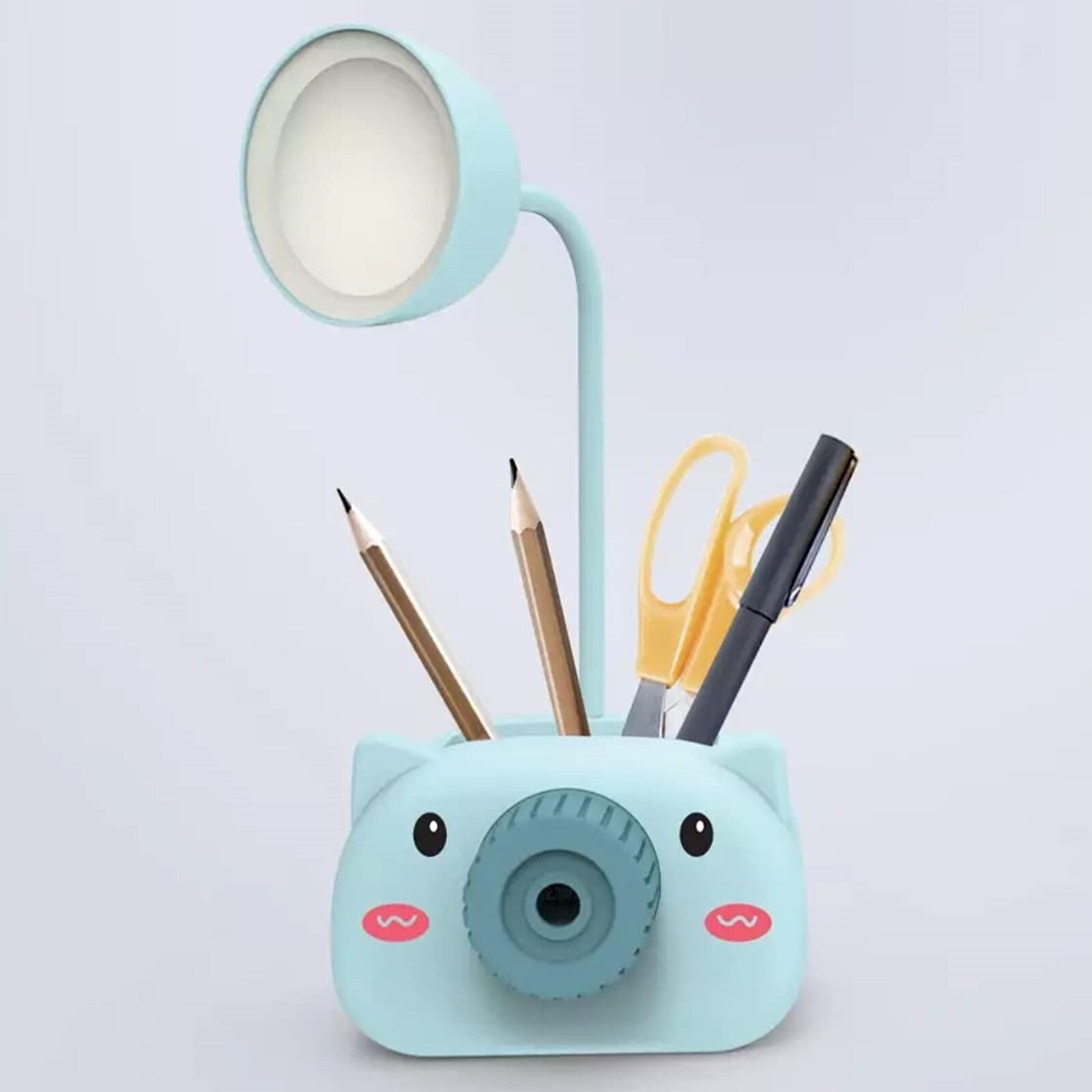 Snortie: Rechargeable LED Table Lamp with Cute Pig Design, Eye-Friendly Study Light with Pen Holder, Sharpener & Camera-Style Look for Kids’ Desk