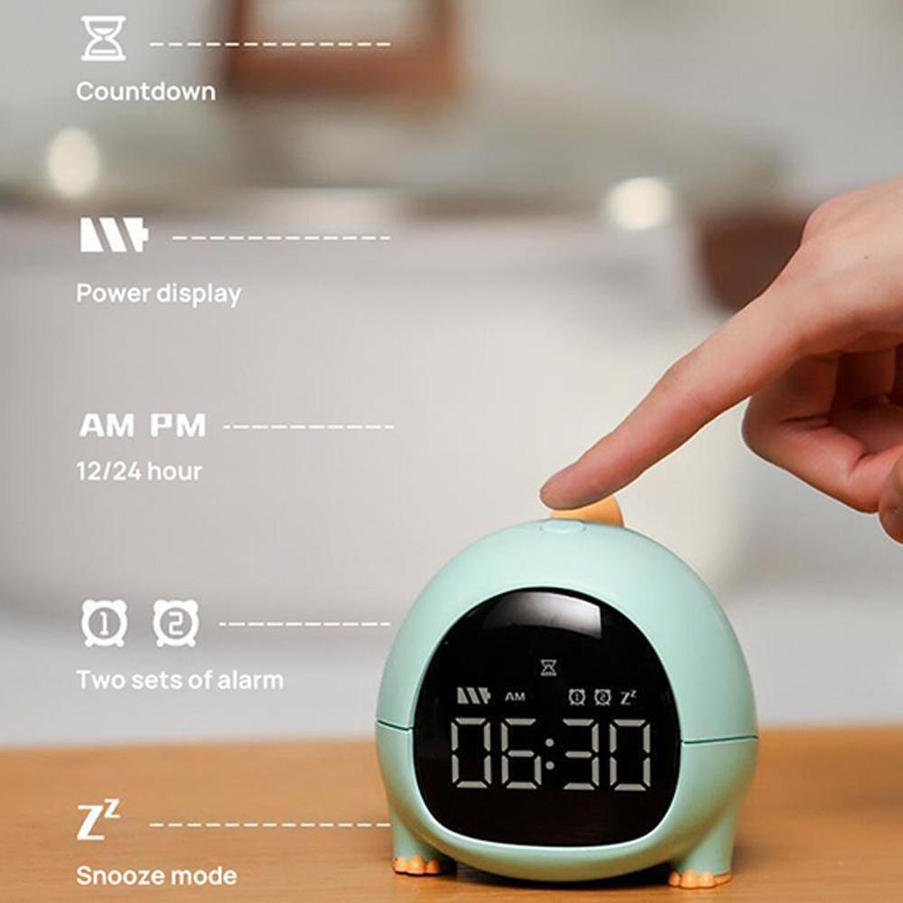 DinoWake: Cute Dinosaur Digital Alarm Clock with Dual Alarms, Adjustable Volume & Snooze Function