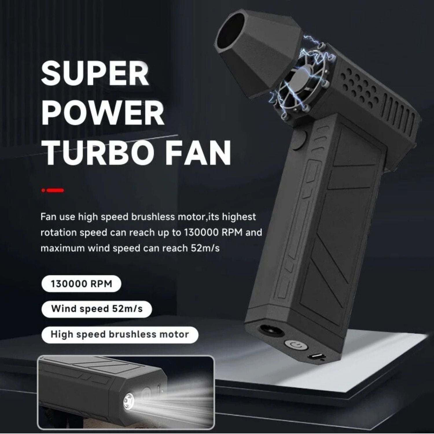 TurboJet: 130,000 RPM Cordless Air Duster & Mini Blower – High-Speed Cleaner with Stepless Speed Control, Magnetic Nozzles & USB Rechargeable Battery for PC, Car & Home