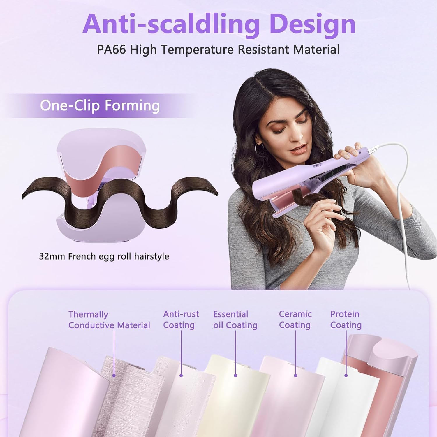 WavePro: 32mm Wave Barrel Curling Iron with Ionic Technology, 4 Temp Settings & Ceramic Hair Crimper for Deep Waves