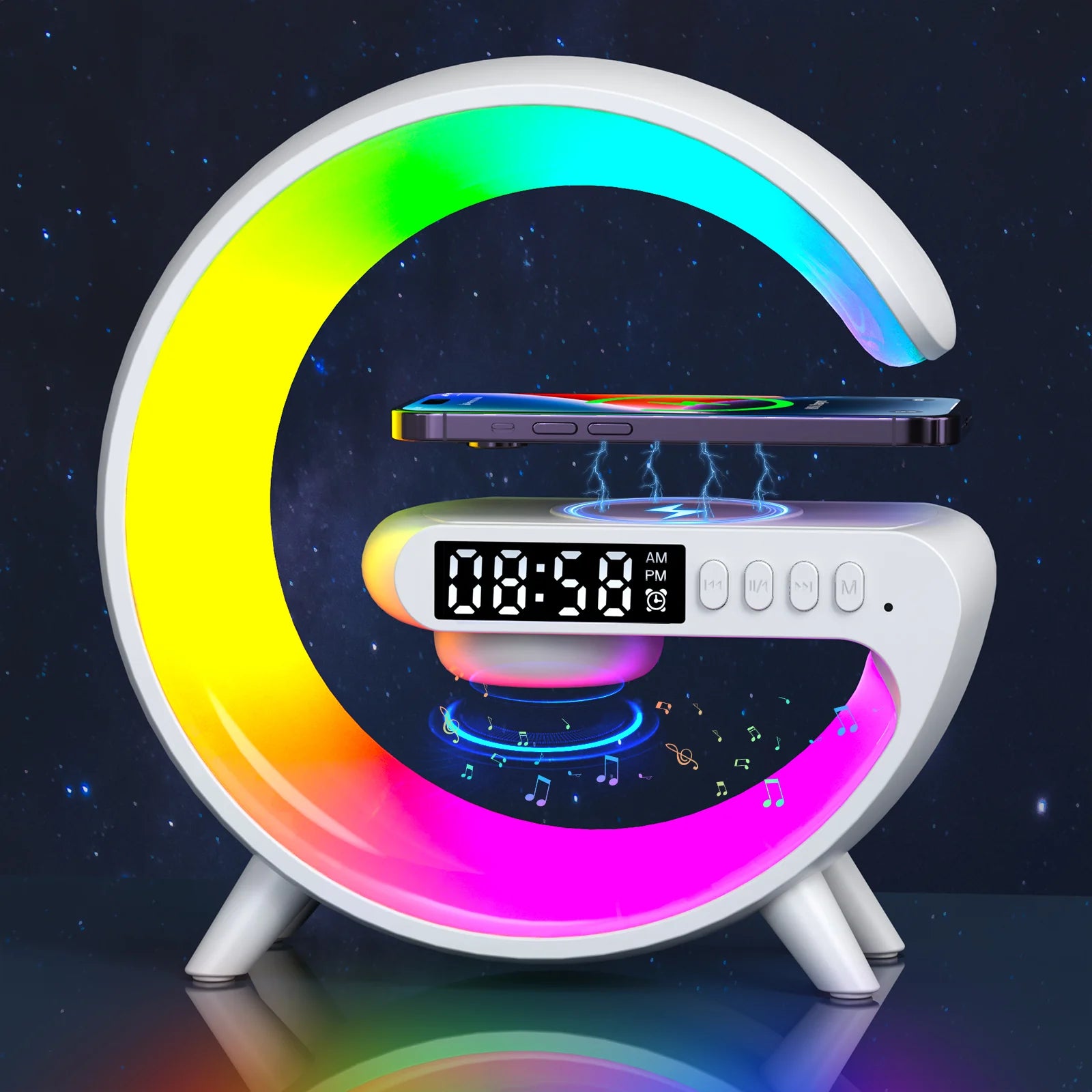 GoobleMini: G Lamp with RGB Light, Clock, Wireless Charger & Bluetooth Speaker