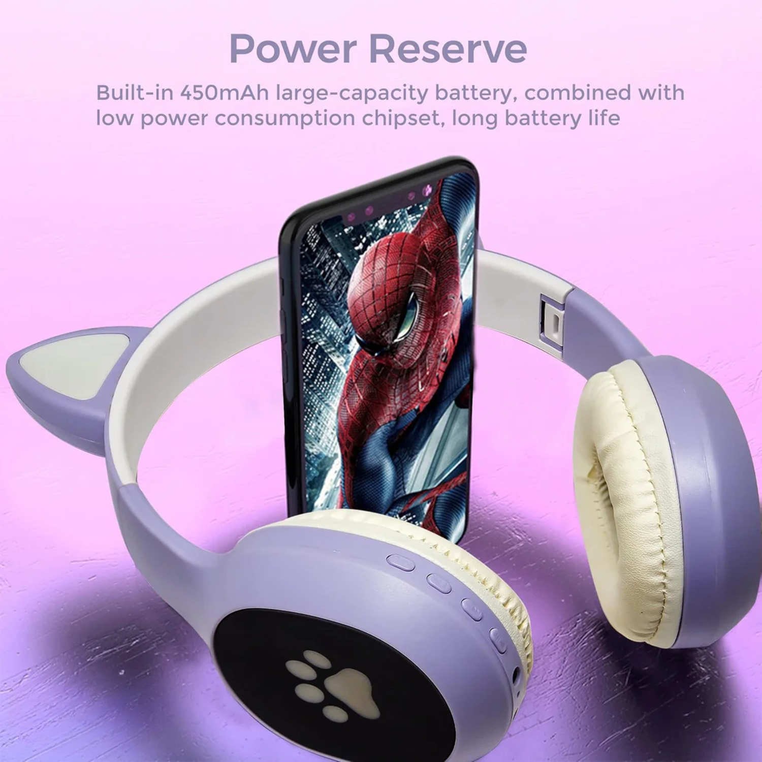 PurrStar: Cat Ear Bluetooth Headphones with LED Lights & Mic, Wireless Over-Ear Headphones with Microphone, Cute Kitty Design for Music & Gaming (Assorted Colour)