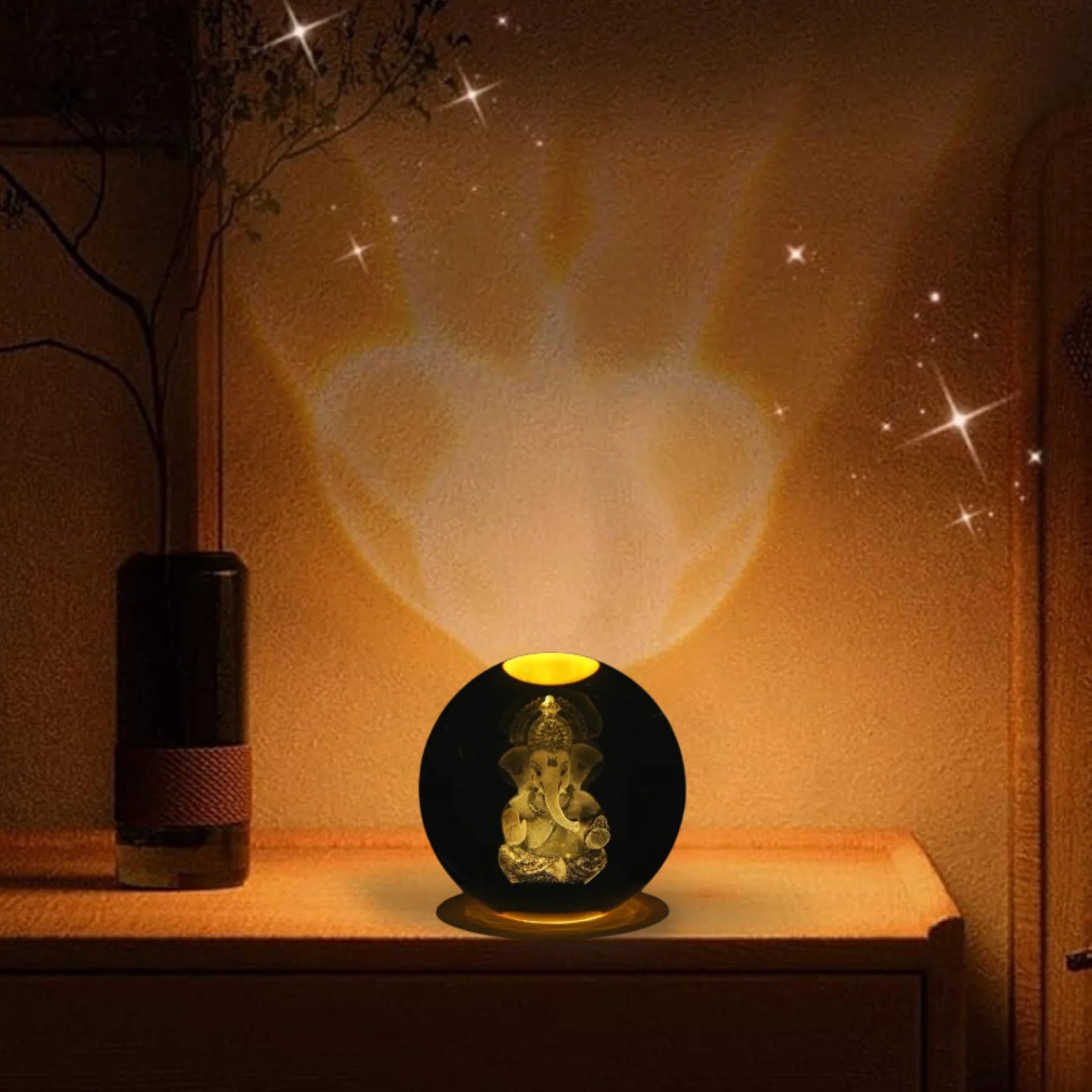 Ganpati: 3D LED Ganpati Ji Crystal Ball Home Decor / Mandir Lamp