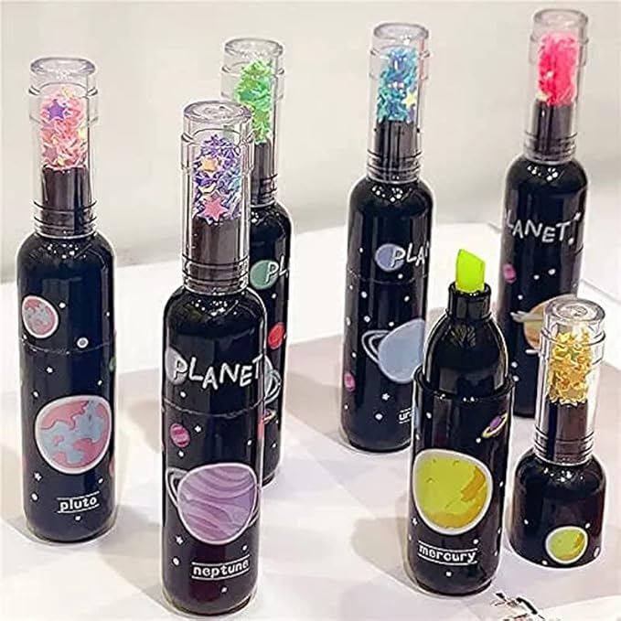 Zap: Space-Themed Highlighter Set with Fluorescent Neon Colours, Unique Planet Theme Fine Grip Marker Pen (6 Pcs)