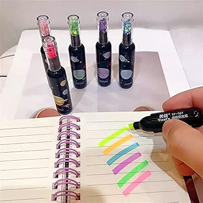 Zap: Space-Themed Highlighter Set with Fluorescent Neon Colours, Unique Planet Theme Fine Grip Marker Pen (6 Pcs)