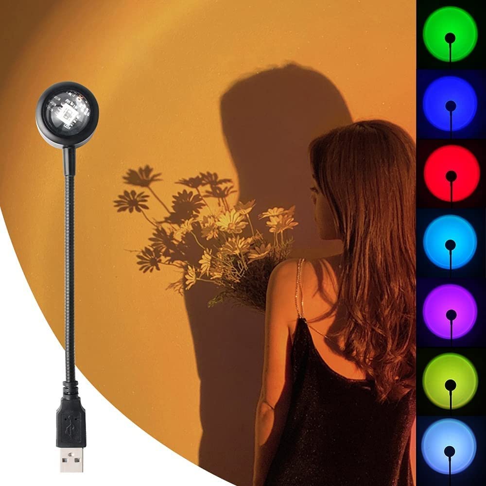 AuraMini – USB-Powered Mini RGB Sunset Projection Lamp with Plug & Play 360 Adjustable Design, Soft Ambient Glow Light for Aesthetic Decor