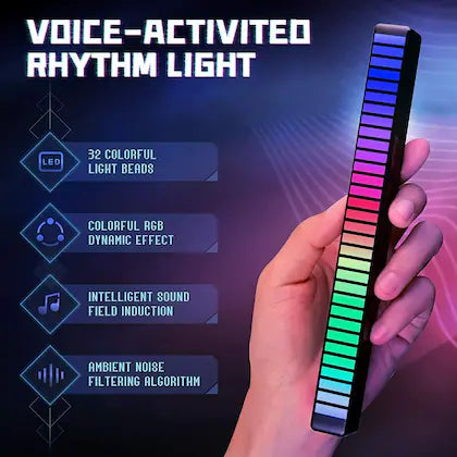 VibEQ: Sound Reactive RGB Light Bar, USB-C Rechargeable with In-built Mic & 32 Patterns, LED Strip for Car, Desk, Studio & Gaming Room