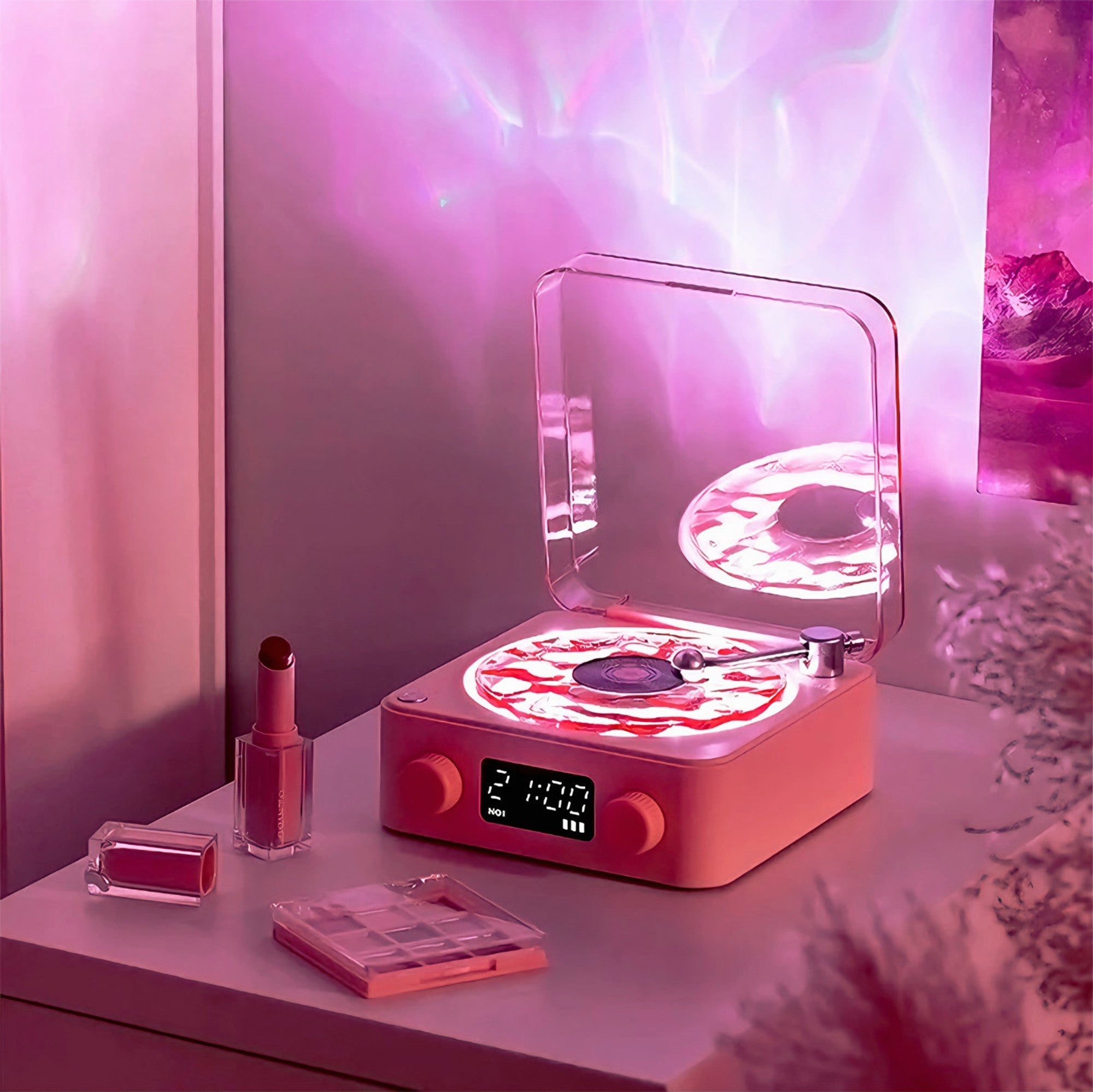 Groovix: Retro-Style Vinyl Bluetooth Speaker with Ambient Light & Digital Clock, Waves-Inspired Wireless Audio for Bedroom, Office & Party Décor