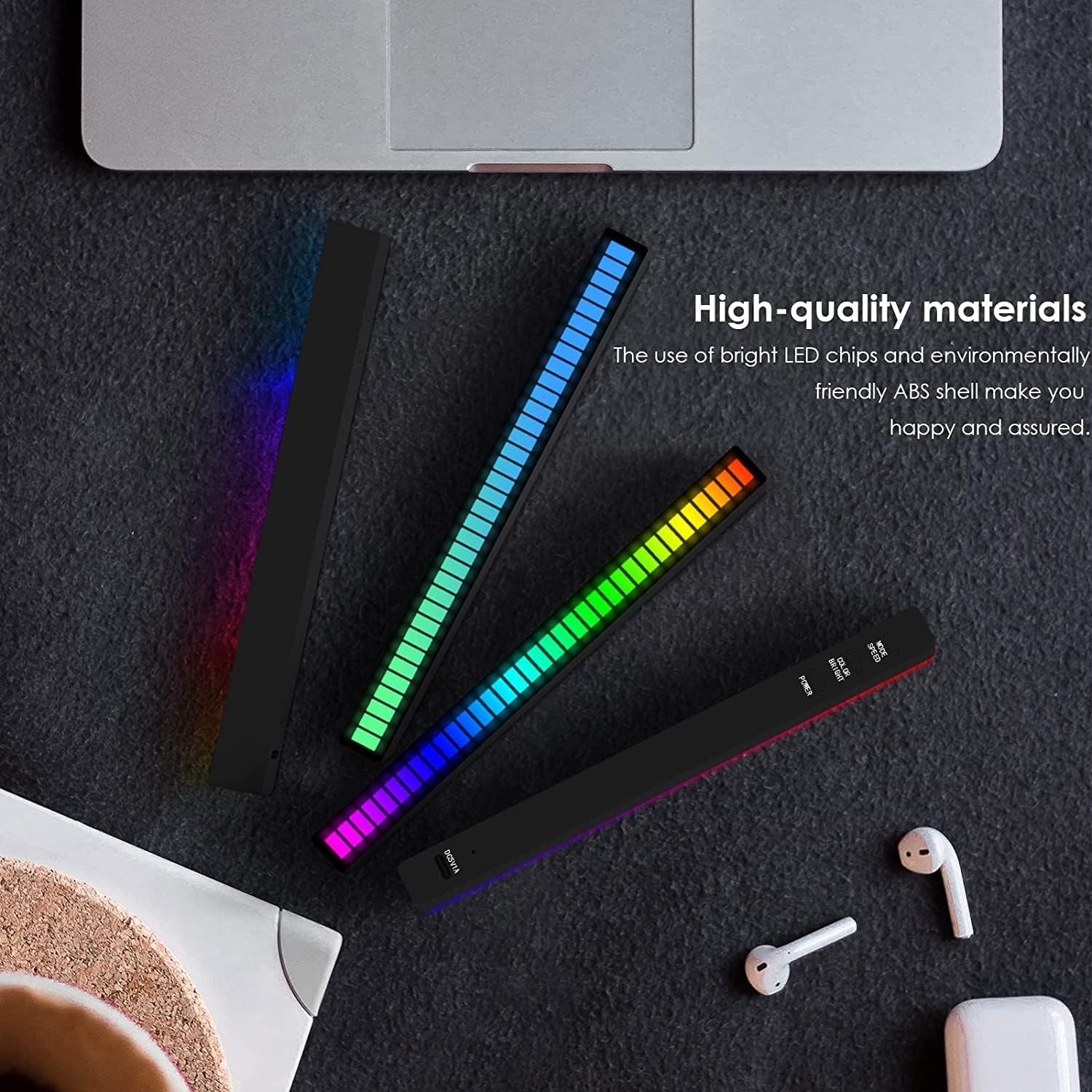 VibEQ: Sound Reactive RGB Light Bar, USB-C Rechargeable with In-built Mic & 32 Patterns, LED Strip for Car, Desk, Studio & Gaming Room
