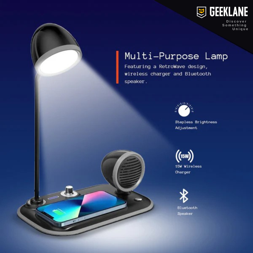 Zylo: 3-in-1 Desk Lamp with 15W Wireless Charger, 10W Bluetooth Speaker, Tactile Brightness Knob Practical Table Lamp