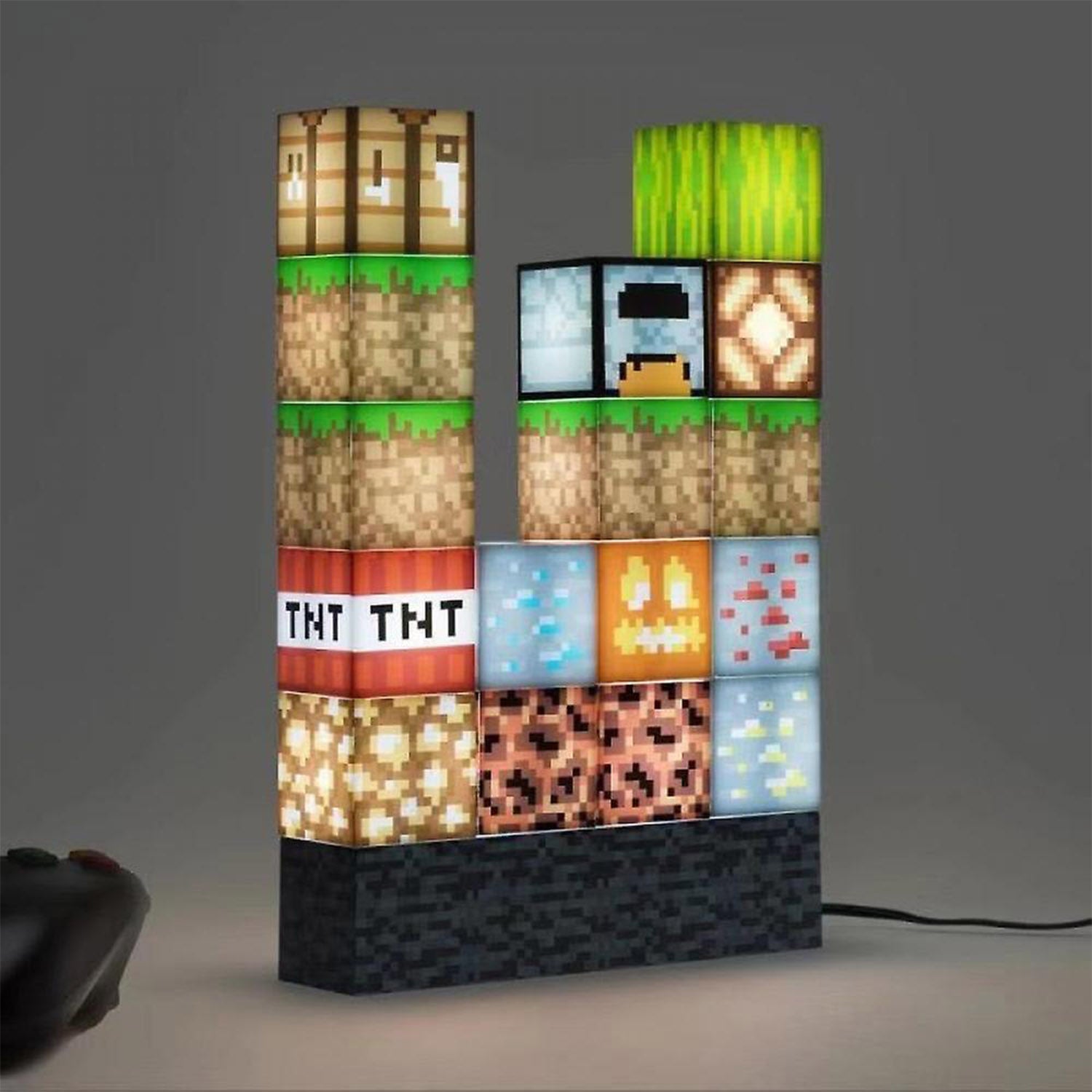 BlockCraft: Minecraft LED Lamp Building Blocks with Stackable Design, USB-Powered Night Light, Fun Desk Setup for Gamers & Streamers