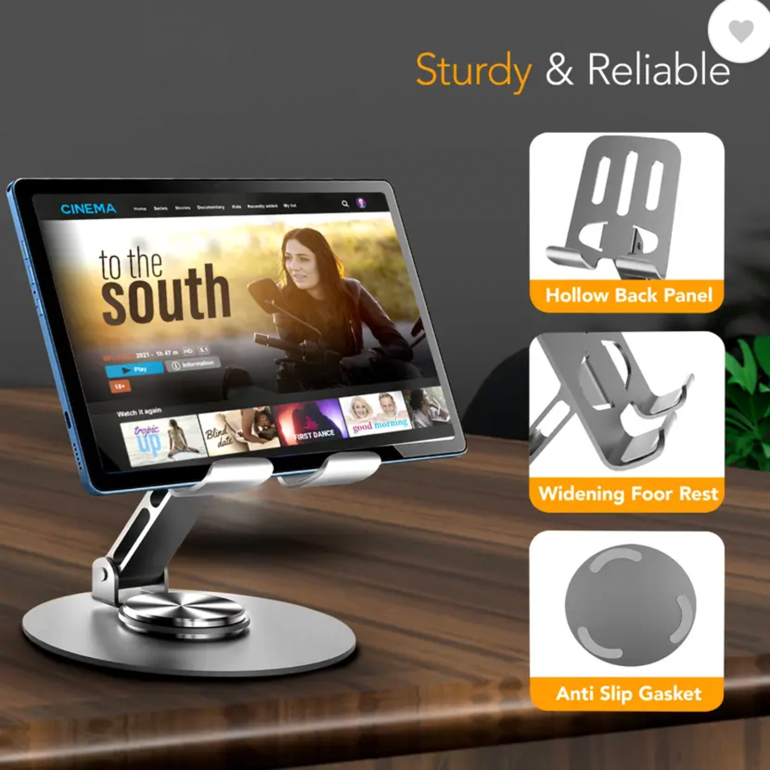 Axis: Adjustable Universal Mobile & Tablet Stand, 360° Rotating, Foldable Phone Holder with Stable Metal Base, Anti-Slip Pad & Height Adjustment for Desk & Tabletop Use