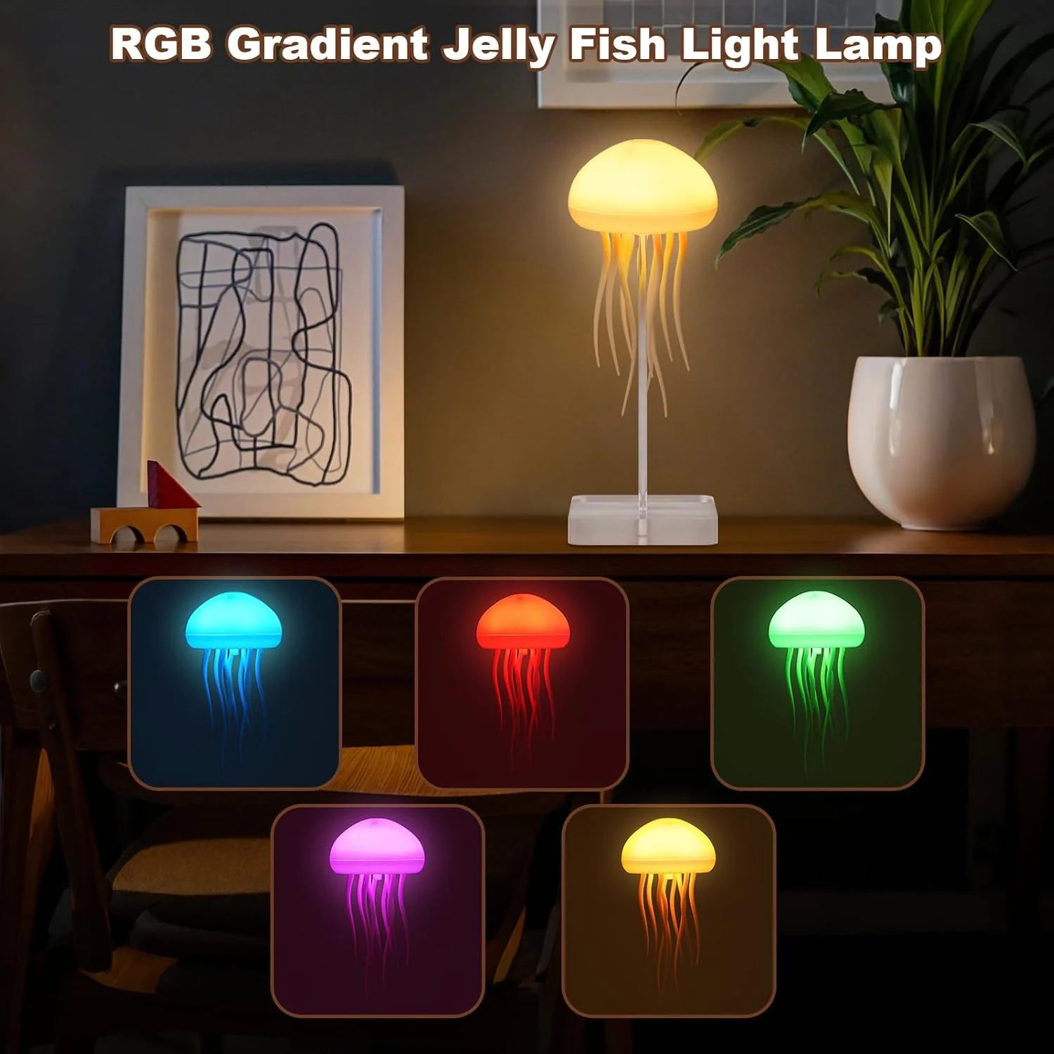 Jelly: TikTok Viral RGB Jellyfish Lamp with Voice Control & USB-C Rechargeable (Hanging + Base)