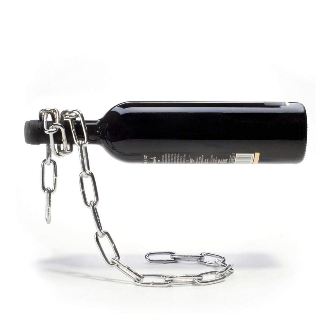 Levino: Optical Illusion Wine Bottle Holder with  Floating Chain Design, Tabletop Metal Wine Rack Holder, Unique Home Decor for Bar & Kitchen