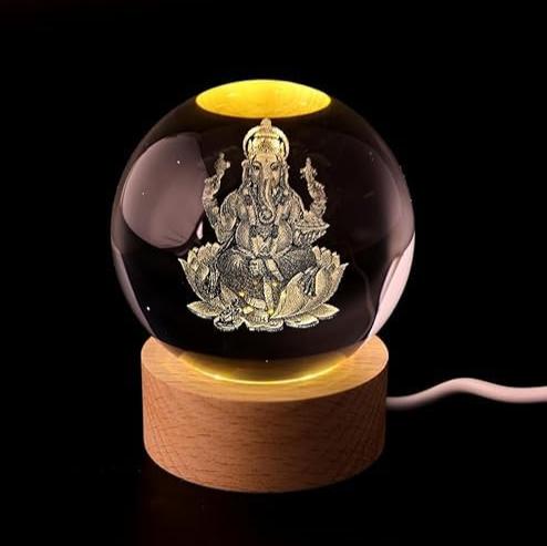 Ganpati: 3D LED Ganpati Ji Crystal Ball Home Decor / Mandir Lamp