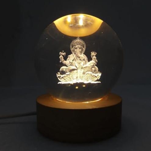 Ganpati: 3D LED Ganpati Ji Crystal Ball Home Decor / Mandir Lamp