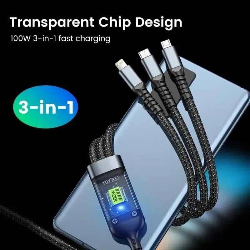Power100: 3-in-1 100W Fast Charging Cable (1.2M) with Type-C, Micro-US