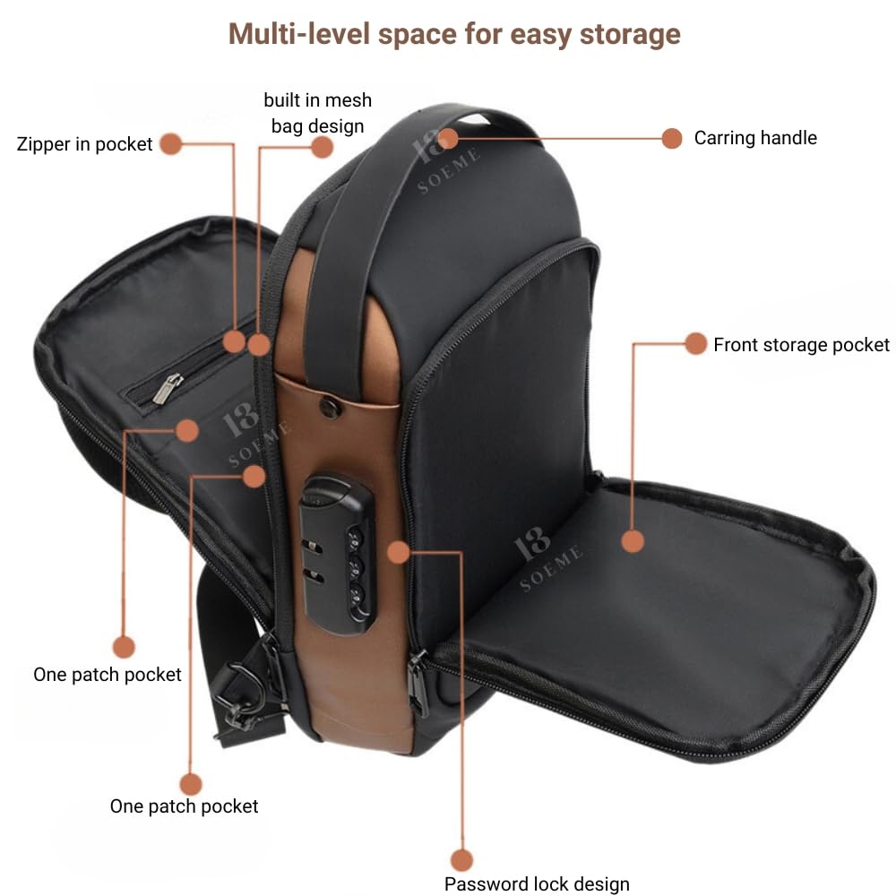 Shield: Anti-Theft Crossbody Messenger Sling Bag Waterproof Gadget Chest Bag with TSA Lock & USB Charging Port for Power Bank Attachment