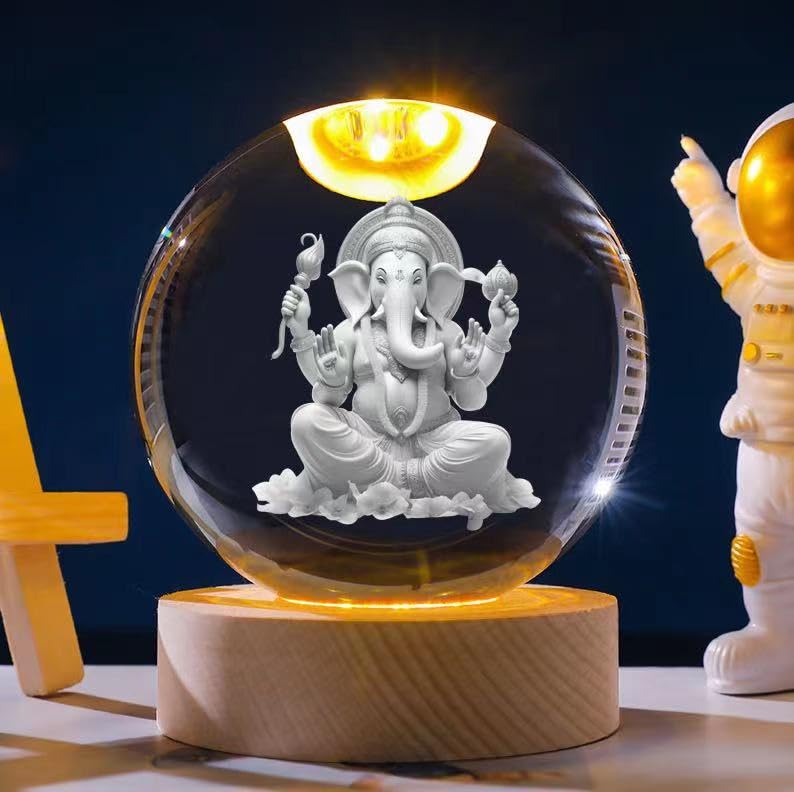 Ganpati: 3D LED Ganpati Ji Crystal Ball Home Decor / Mandir Lamp