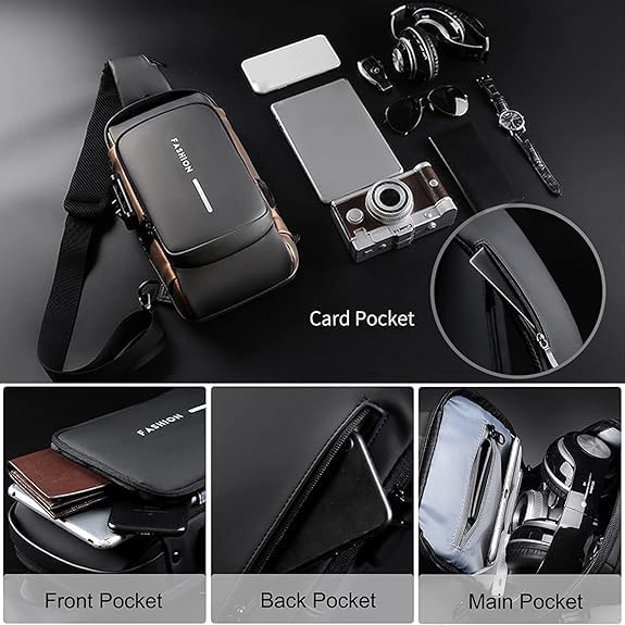 Shield: Anti-Theft Crossbody Messenger Sling Bag Waterproof Gadget Chest Bag with TSA Lock & USB Charging Port for Power Bank Attachment