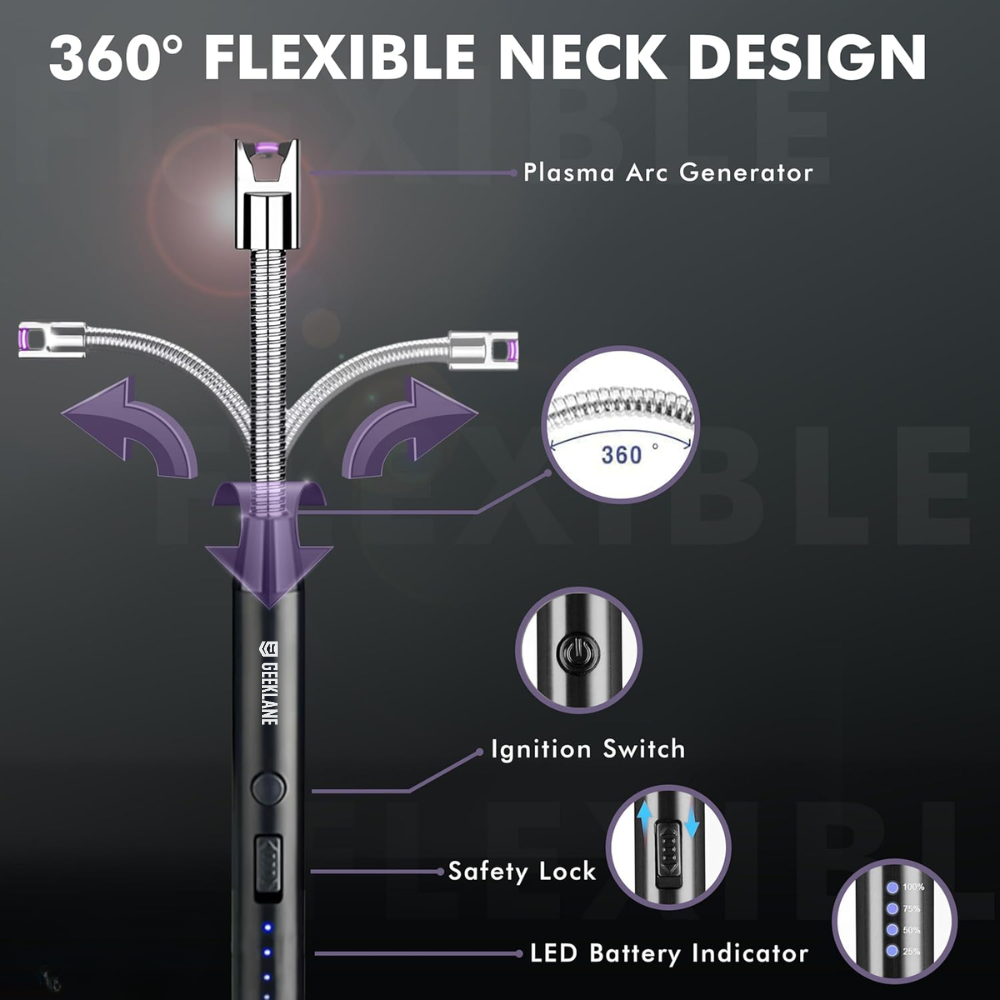 Sparq: Rechargeable Electric Arc Lighter, Windproof with Flexible Neck & USB-C Port for Gas Stove & Candles