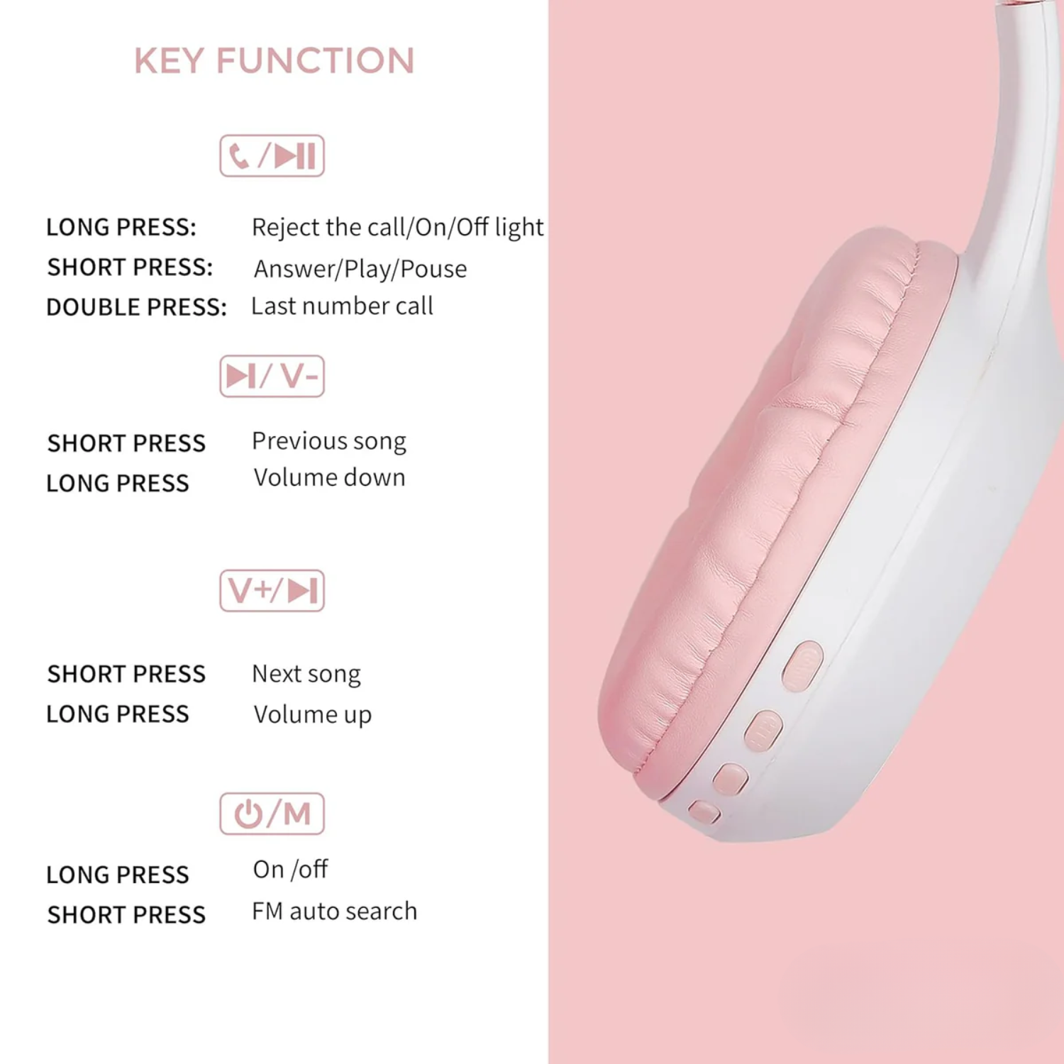 PurrStar: Cat Ear Bluetooth Headphones with LED Lights & Mic, Wireless Over-Ear Headphones with Microphone, Cute Kitty Design for Music & Gaming (Assorted Colour)