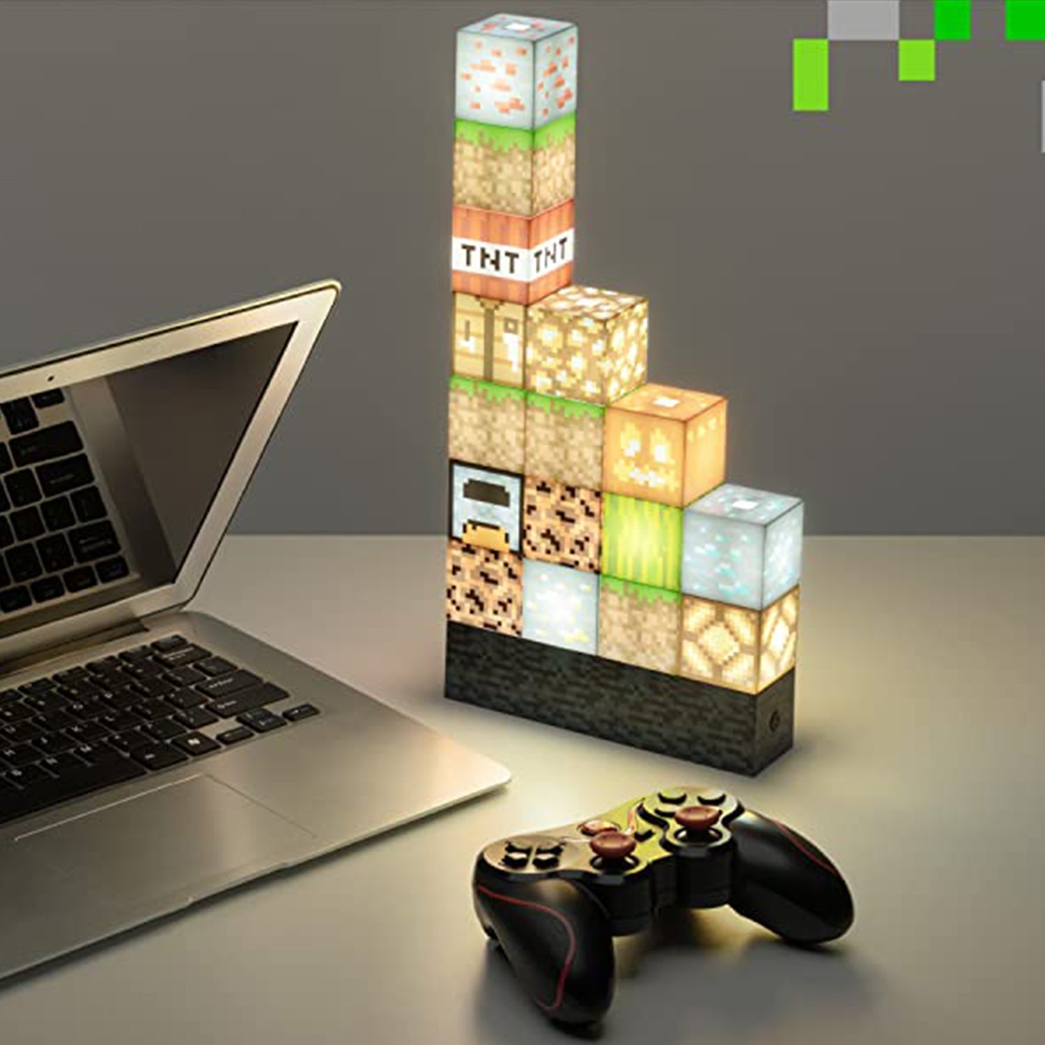 BlockCraft: Minecraft LED Lamp Building Blocks with Stackable Design, USB-Powered Night Light, Fun Desk Setup for Gamers & Streamers