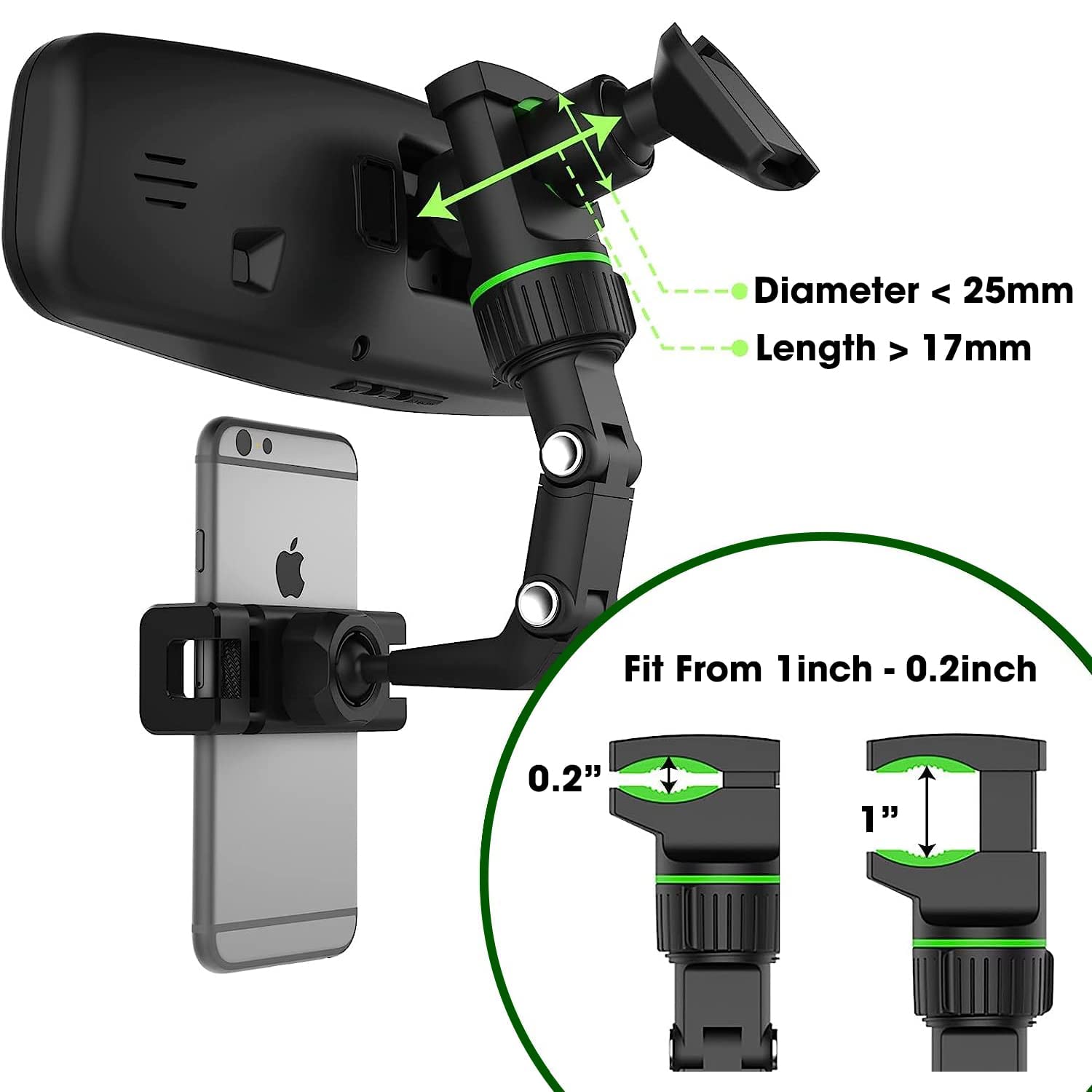 Holdit: Universal Multi-Joint Rearview Mirror Phone Holder, 360° Adjustable Car Mount for Car & Hands-Free Use