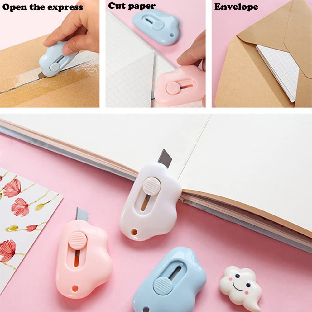 Pluffy: Mini Cloud Shape Box Cutter Knife Precision Blade for Unboxing, Art & Craft, Everyday Use with Keychain Hole (Pack of 2)