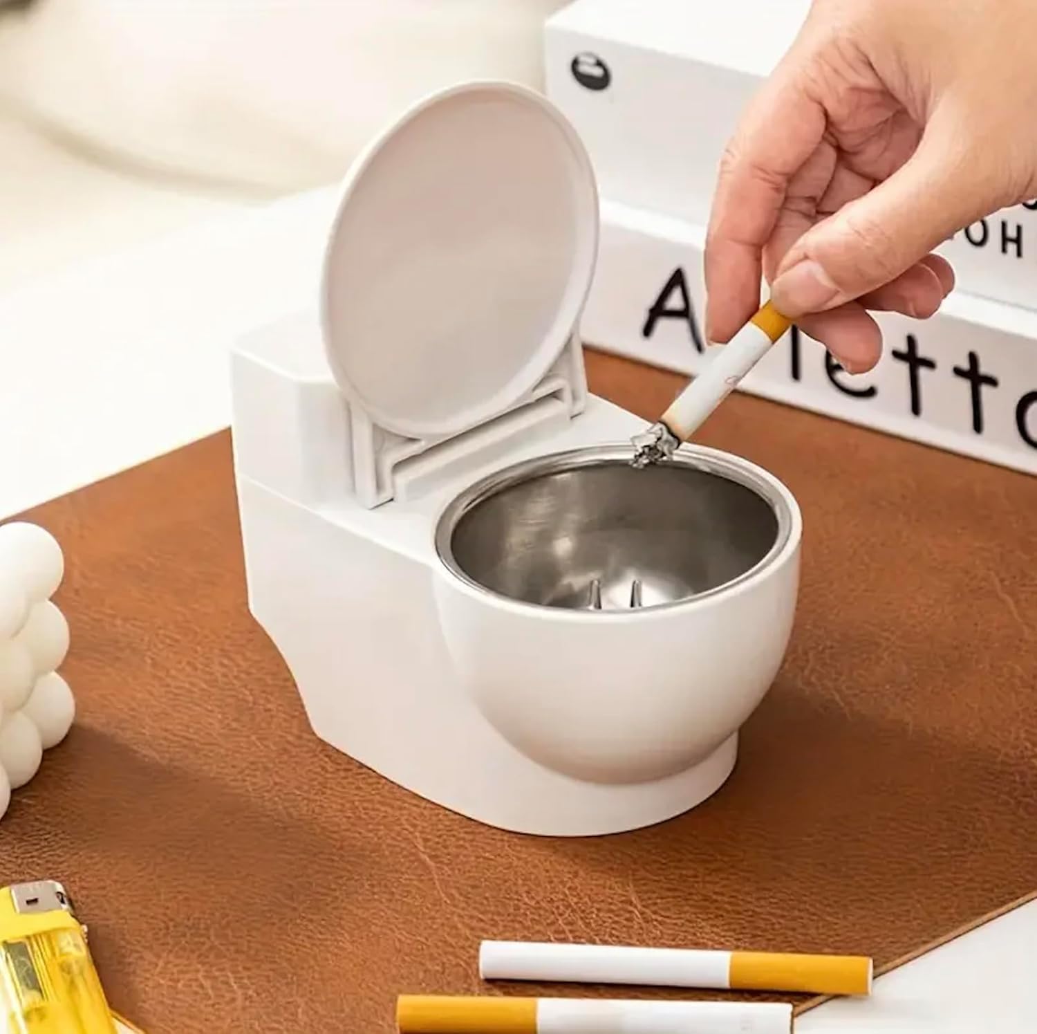 Relief: WC Shaped Multi-Function Ashtray with Storage & Cigerette Holder