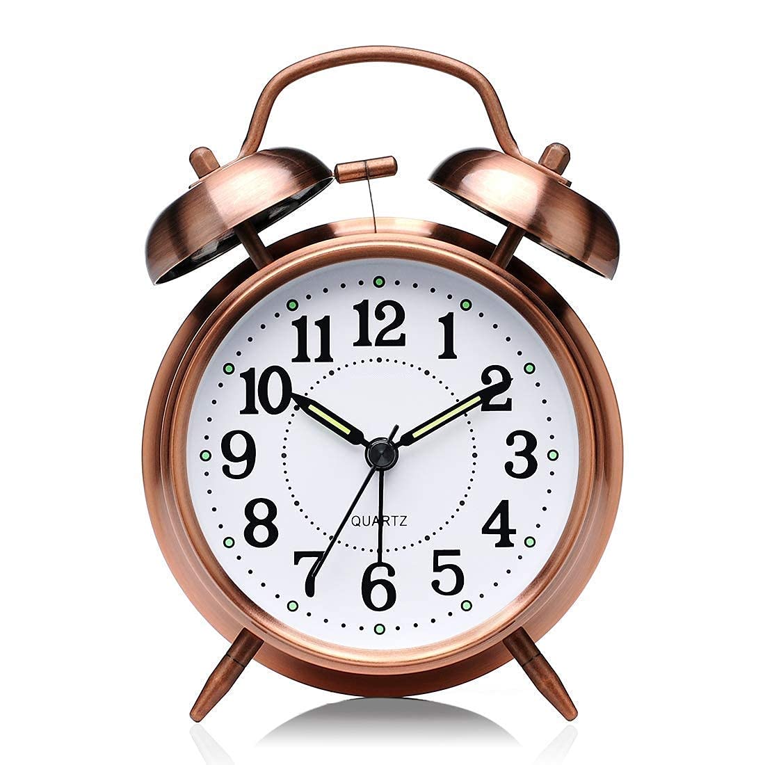 Tringg: Vintage Copper Table Alarm Clock with Mechanical Twin Bells, Retro Analog Desk Clock with Night LED Light for Bedroom Décor
