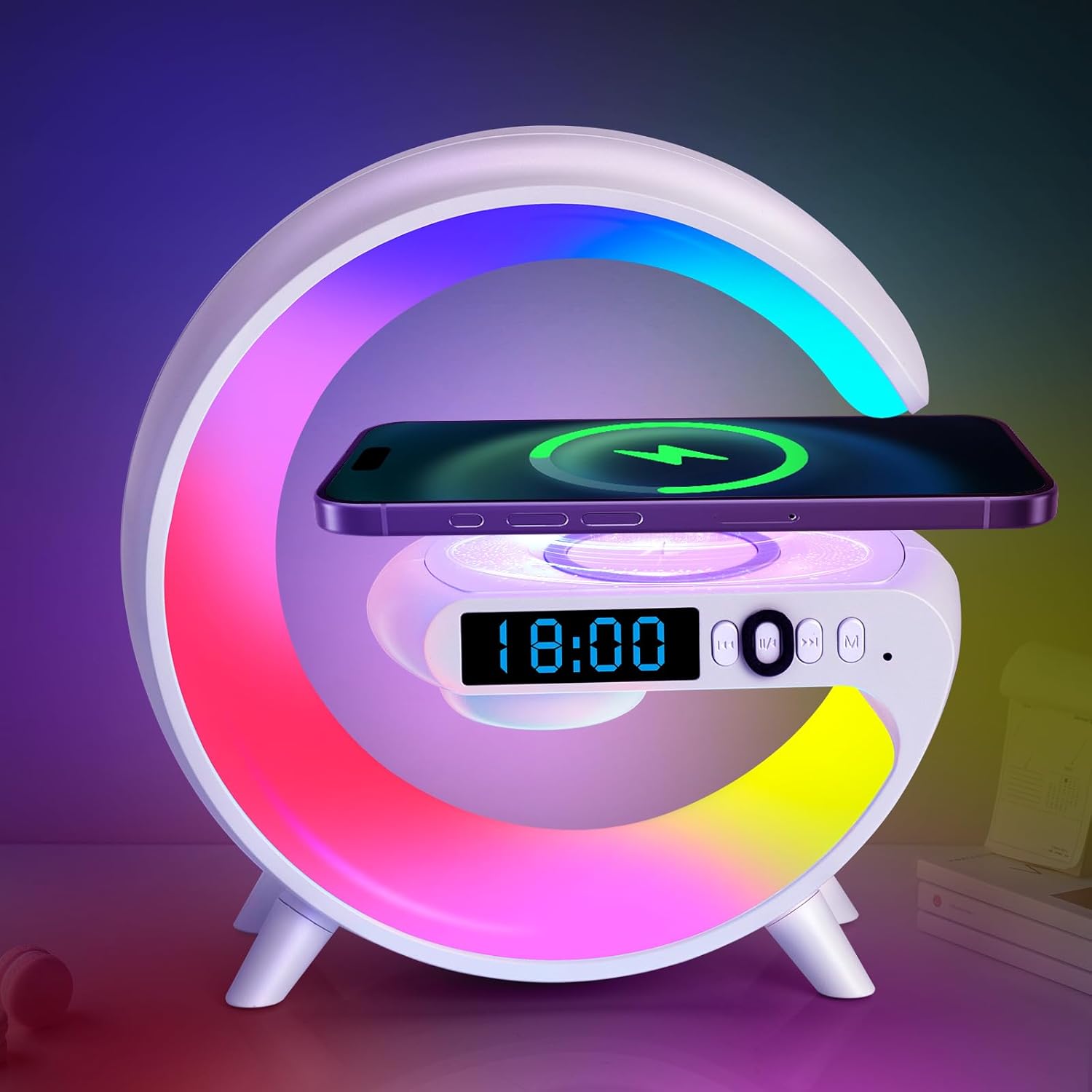 GoobleMini: G Lamp with RGB Light, Clock, Wireless Charger & Bluetooth Speaker