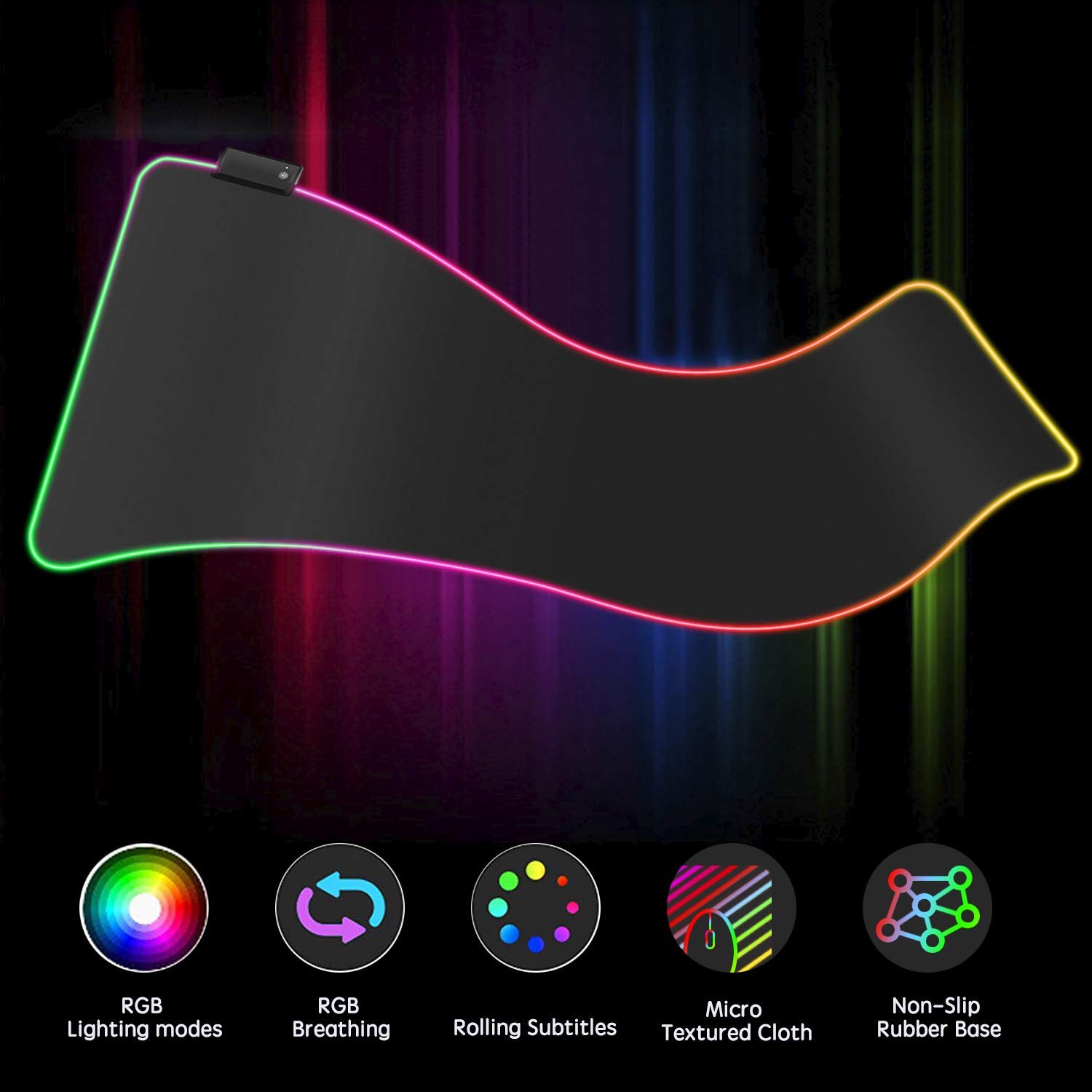 Phase: RGB LED Gaming Keyboard & Mouse Pad with Rollable Waterproof Surface, Large Size Nonslip LED Mat for Laptop, Desktop & Console Setups