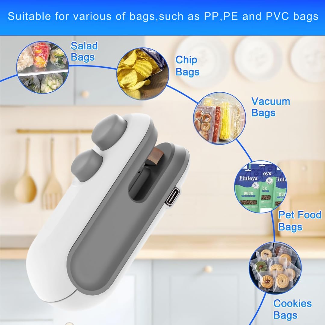 Sealy: 2-in-1  Mini Bag Sealer & Cutter, USB-C Rechargeable Portable Handheld Food Storage Sealing Machine for Snacks, Chips & Plastic Packets