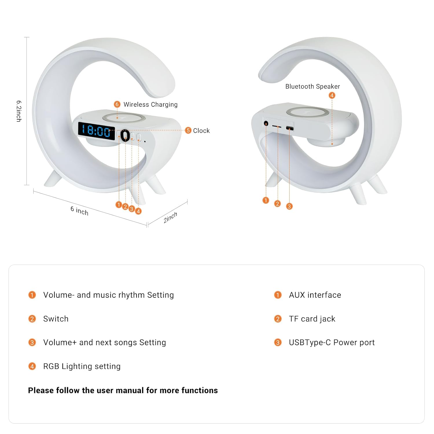 GoobleMini: G Lamp with RGB Light, Clock, Wireless Charger & Bluetooth Speaker