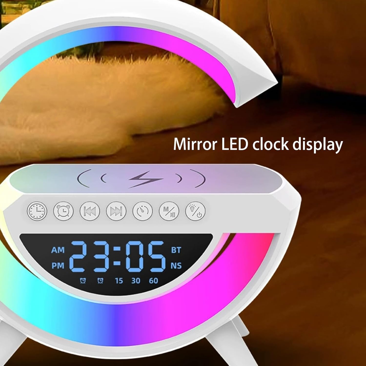 Gooble: Advanced G Lamp with RGB Light, Clock, Wireless Charger & Bluetooth Speaker