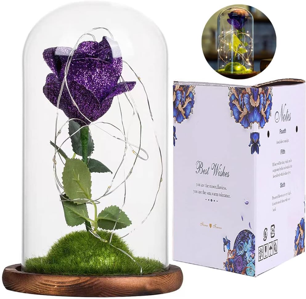 Forever: OG Glass Rose with Removable Dome | USB Powered | Enchanted Purple