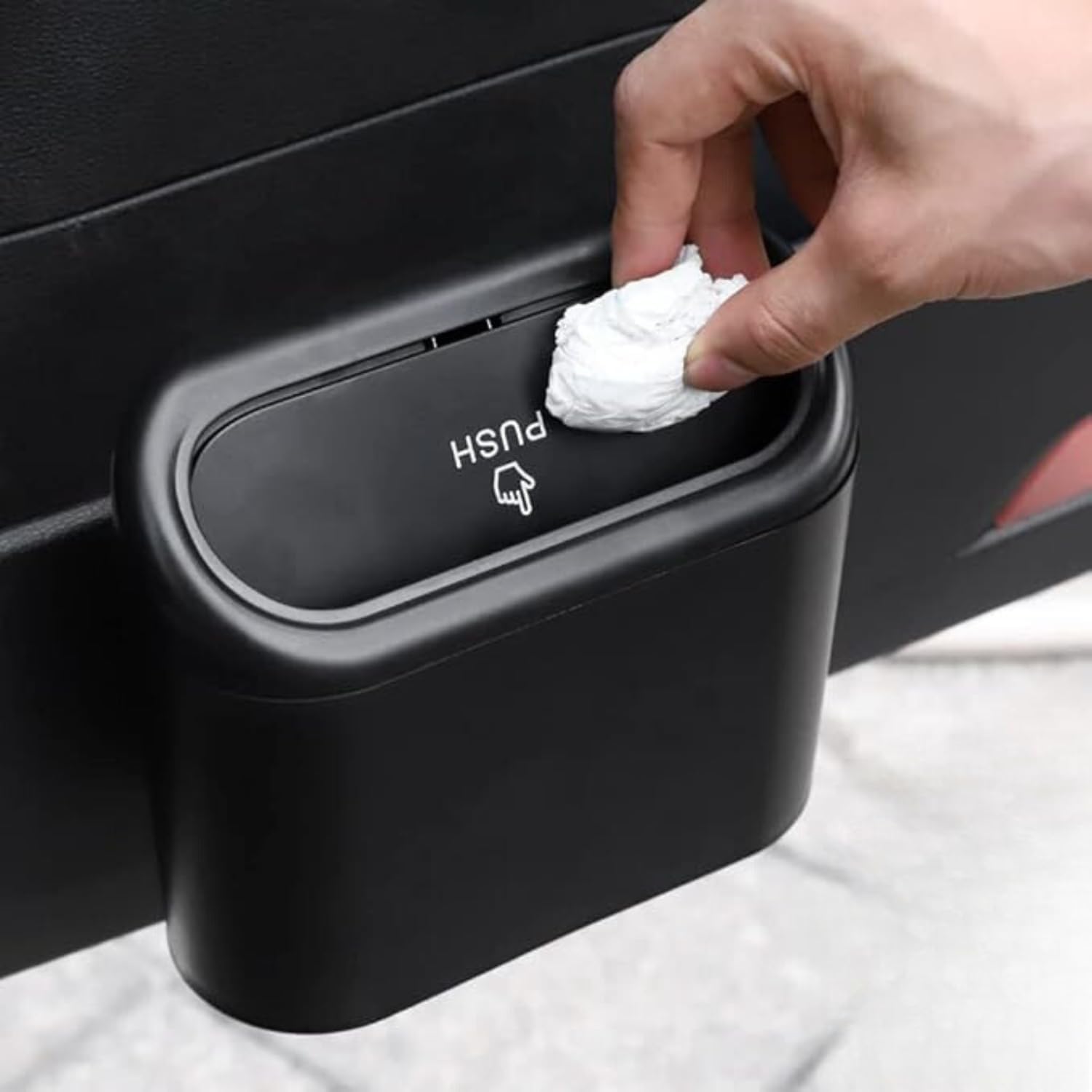 Trashify – Compact Car Push Trash Can with Auto Lid Close Leak-Proof Design & Door Hook Mini Dustbin for Mess-Free Travel