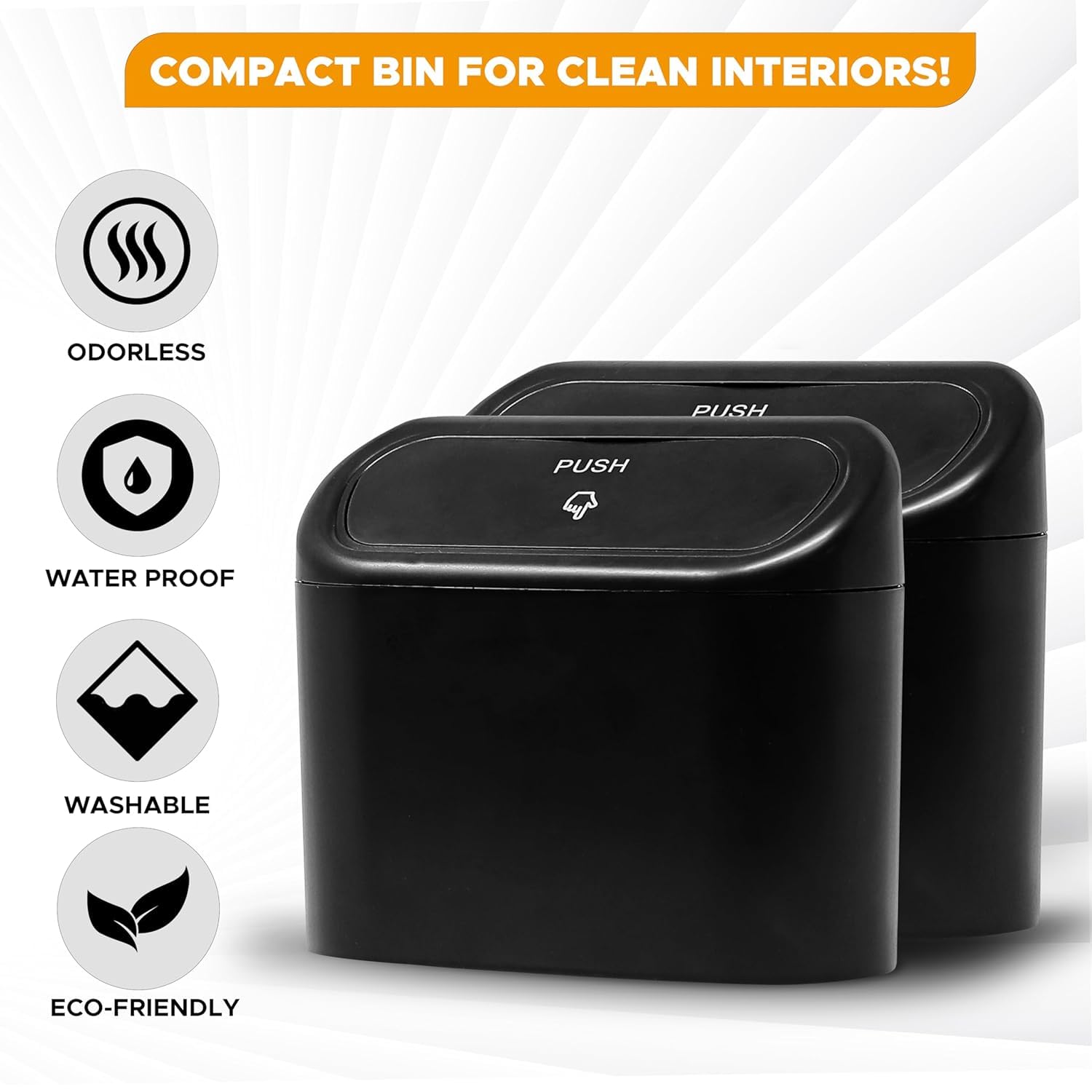 Trashify – Compact Car Push Trash Can with Auto Lid Close Leak-Proof Design & Door Hook Mini Dustbin for Mess-Free Travel