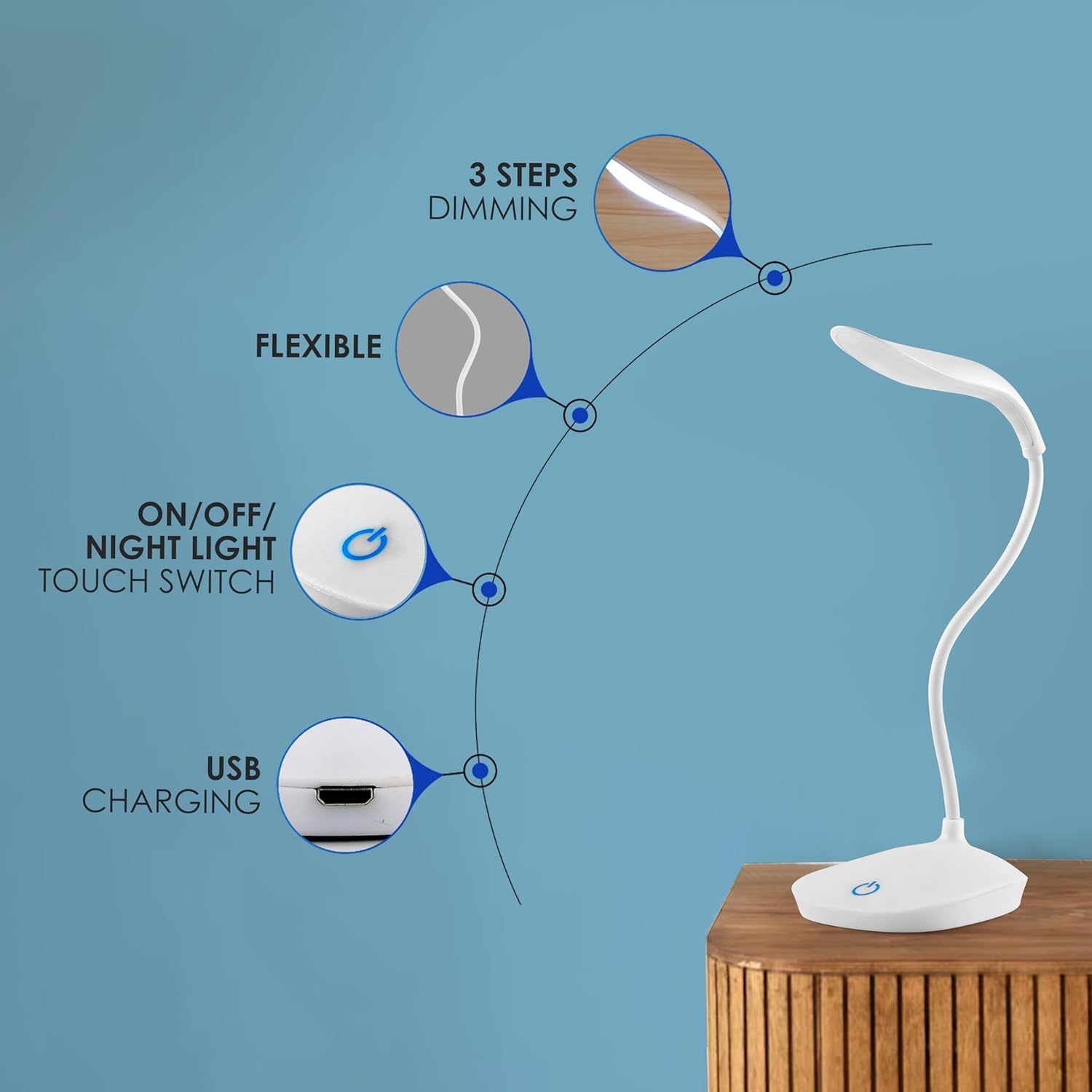 DeskBuddy: Foldable Rechargeable Desk Lamp with 3 Brightness Levels, LED Study Light with USB Charging for Students, Reading & Home Office